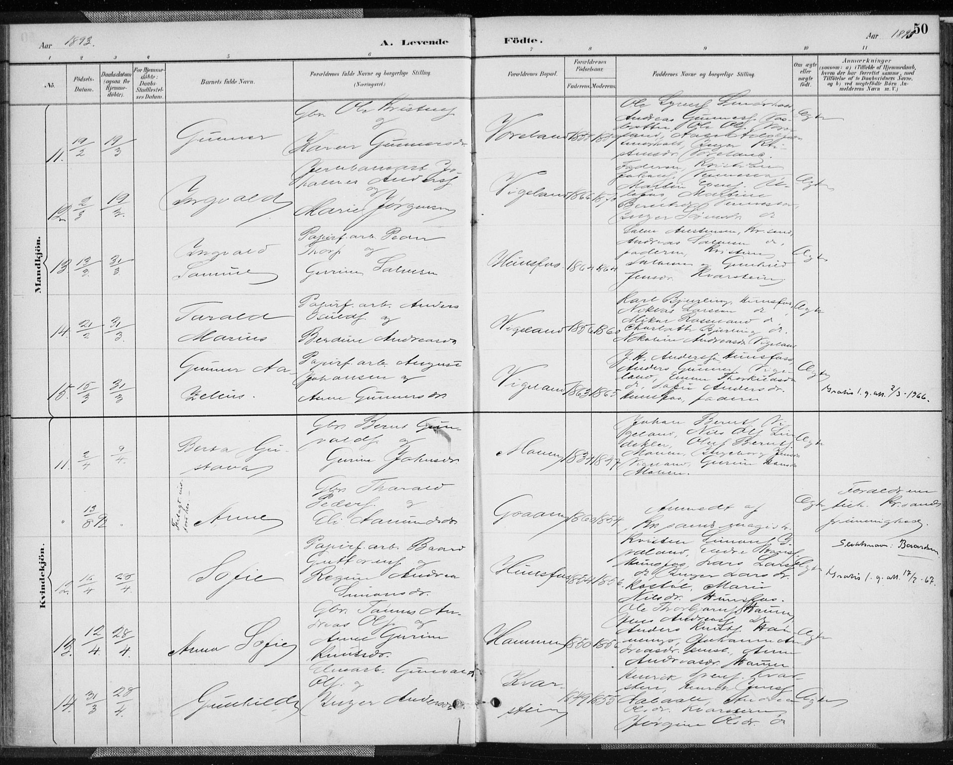 Vennesla sokneprestkontor, AV/SAK-1111-0045/Fa/Fab/L0004: Parish register (official) no. A 4, 1884-1896, p. 50