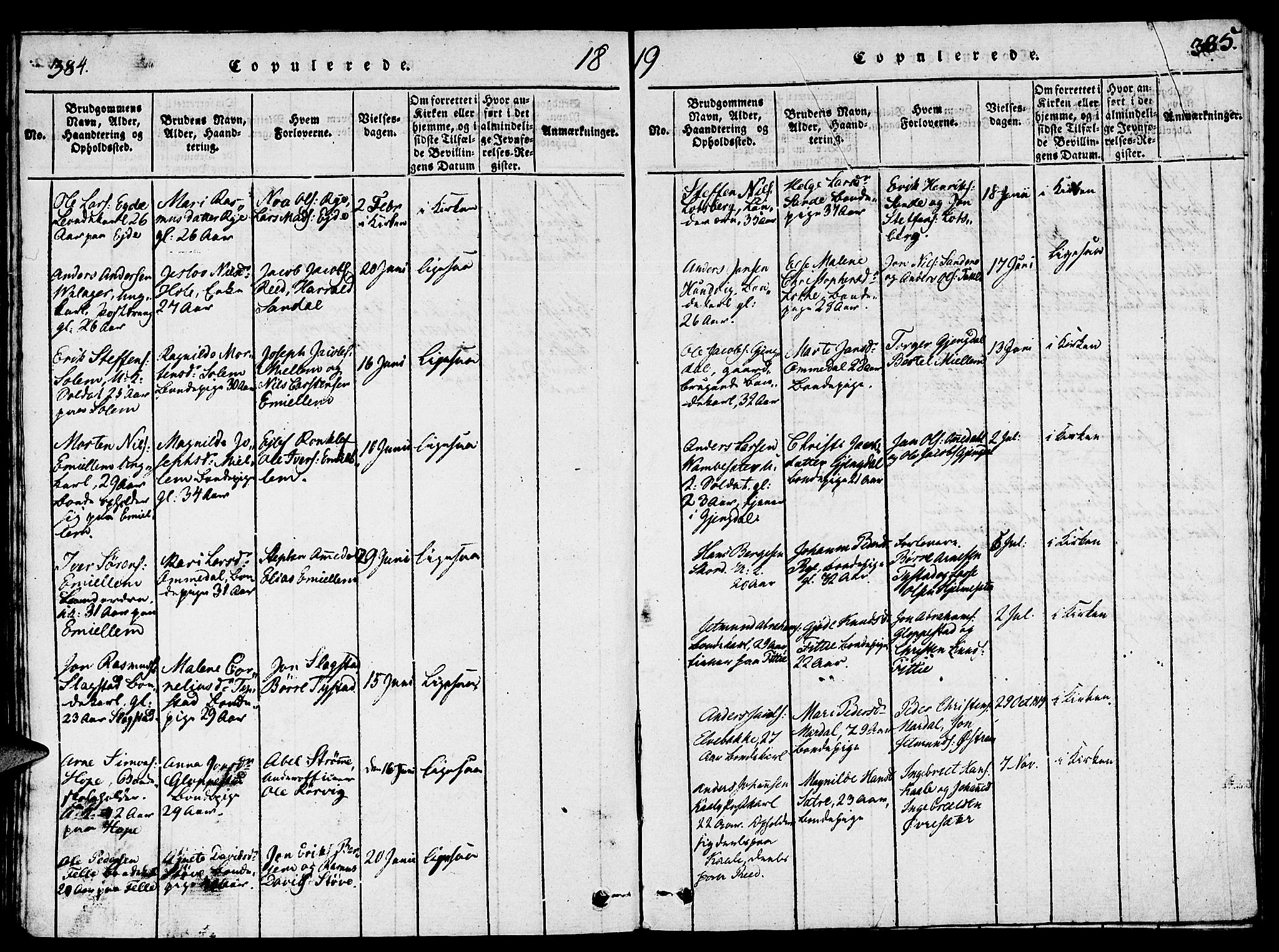 Gloppen sokneprestembete, SAB/A-80101/H/Hab/Haba/L0001: Parish register (copy) no. A 1, 1816-1827, p. 384-385