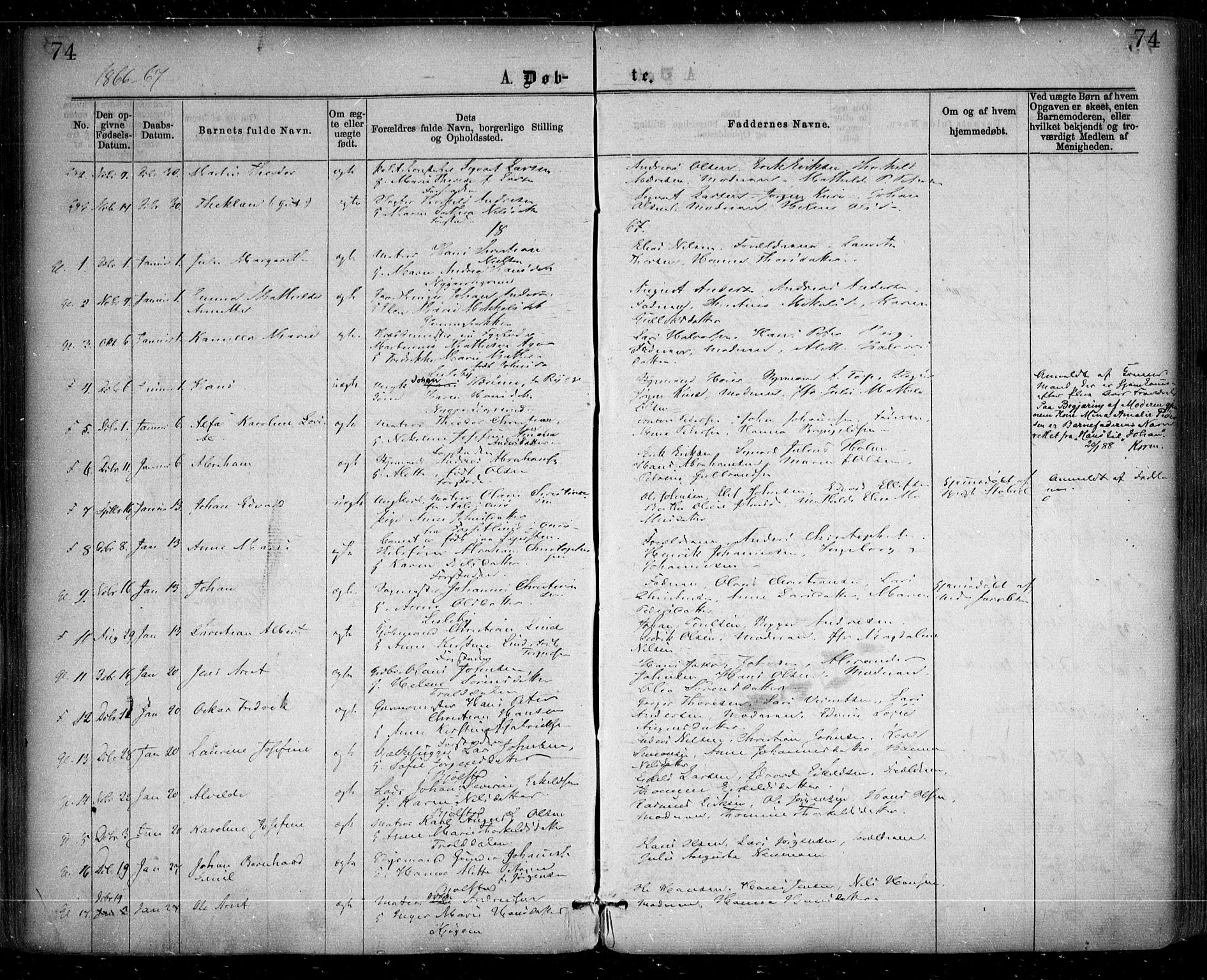 Glemmen prestekontor Kirkebøker, SAO/A-10908/F/Fa/L0008: Parish register (official) no. 8, 1862-1871, p. 74