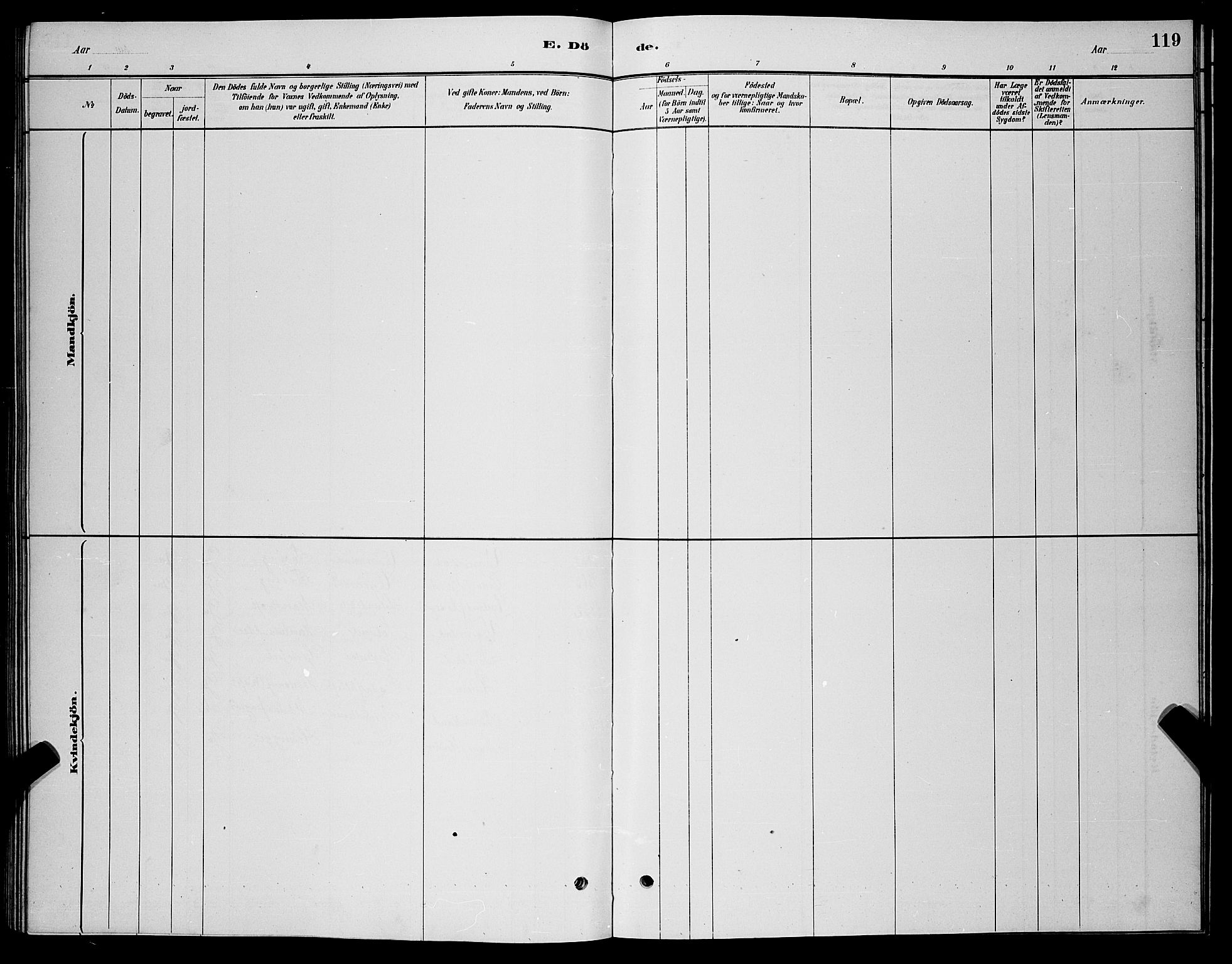 Nord-Audnedal sokneprestkontor, AV/SAK-1111-0032/F/Fb/Fbb/L0003: Parish register (copy) no. B 3, 1882-1900, p. 119