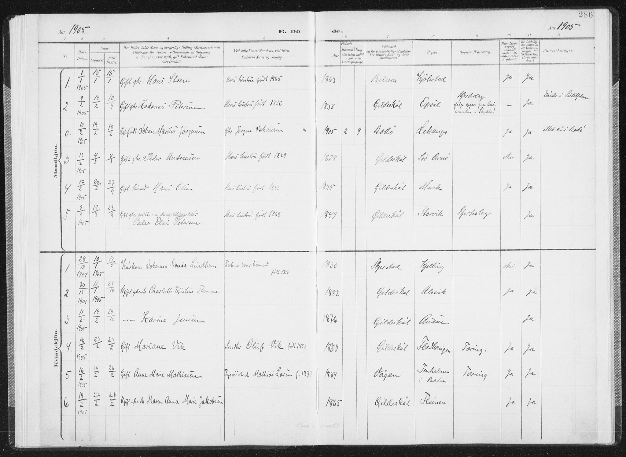 Ministerialprotokoller, klokkerbøker og fødselsregistre - Nordland, AV/SAT-A-1459/805/L0103: Parish register (official) no. 805A08II, 1900-1909, p. 286