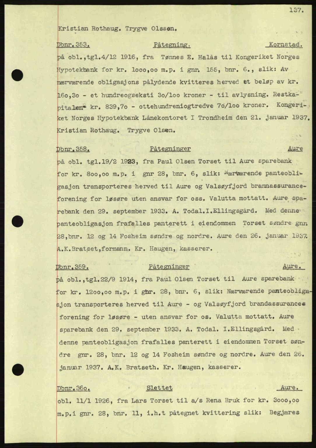 Nordmøre sorenskriveri, AV/SAT-A-4132/1/2/2Ca: Mortgage book no. C80, 1936-1939, Diary no: : 353/1937