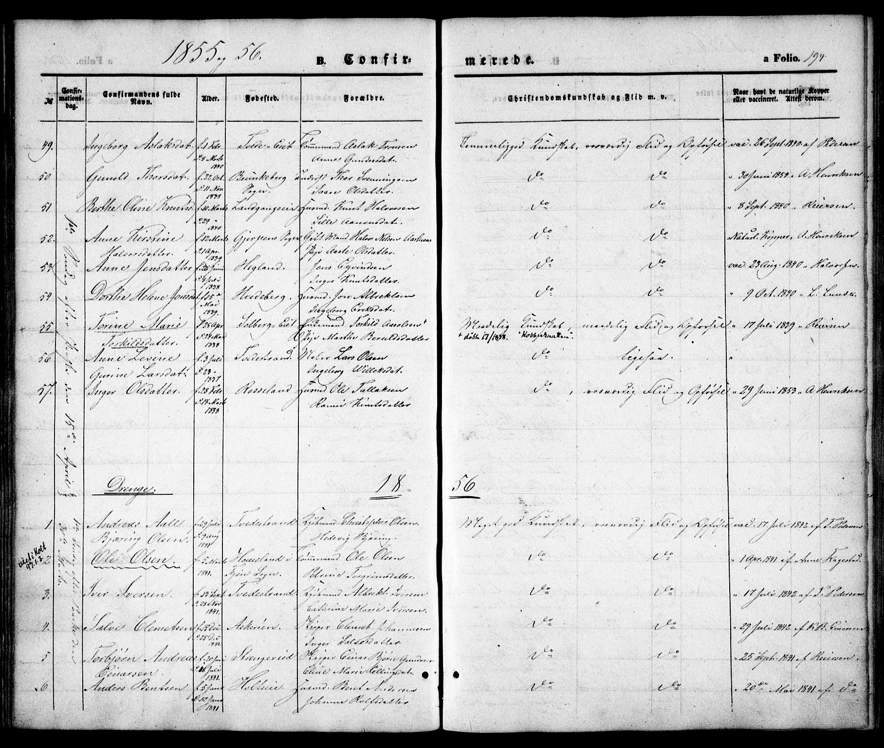 Holt sokneprestkontor, AV/SAK-1111-0021/F/Fa/L0008: Parish register (official) no. A 8, 1849-1860, p. 194