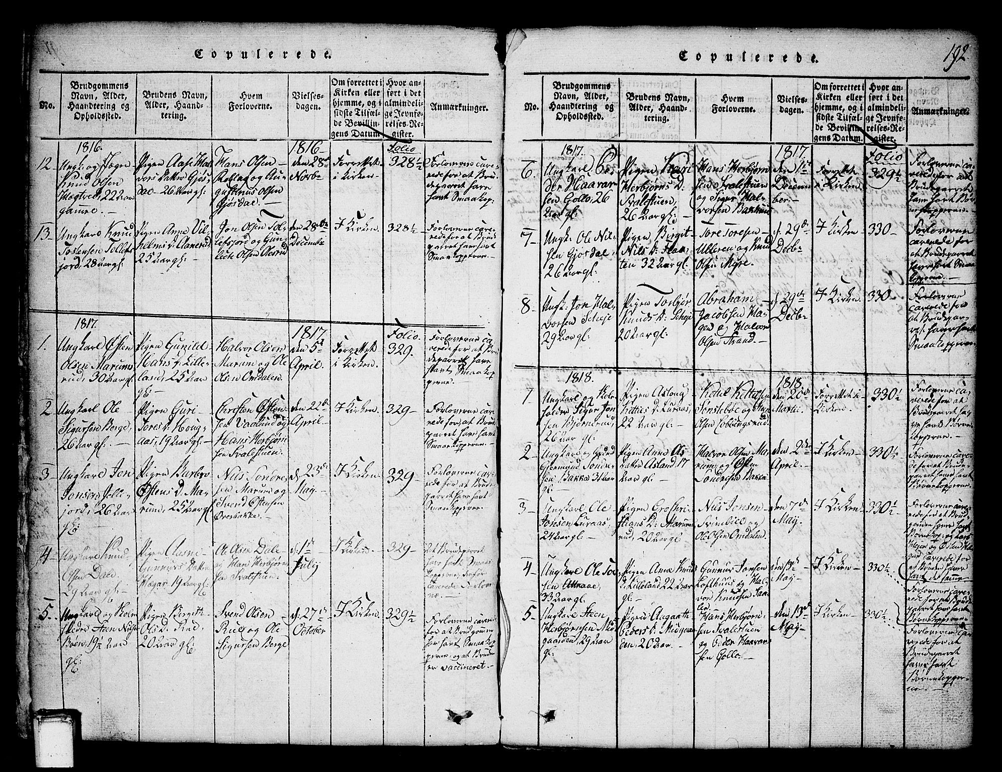 Tinn kirkebøker, AV/SAKO-A-308/G/Ga/L0001: Parish register (copy) no. I 1, 1815-1850, p. 192