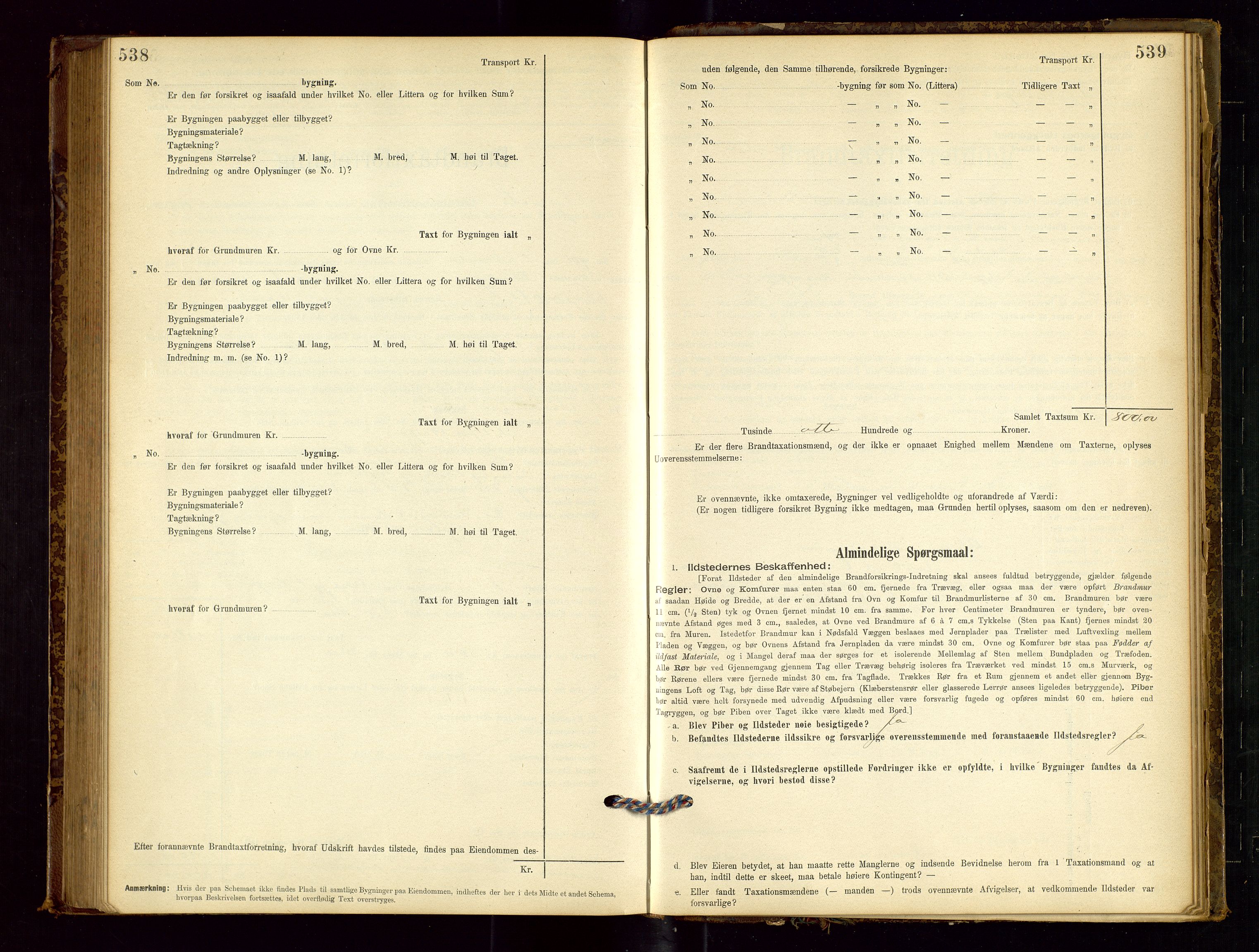 Sokndal lensmannskontor, AV/SAST-A-100417/Gob/L0001: "Brandtaxt-Protokol", 1895-1902, p. 538-539