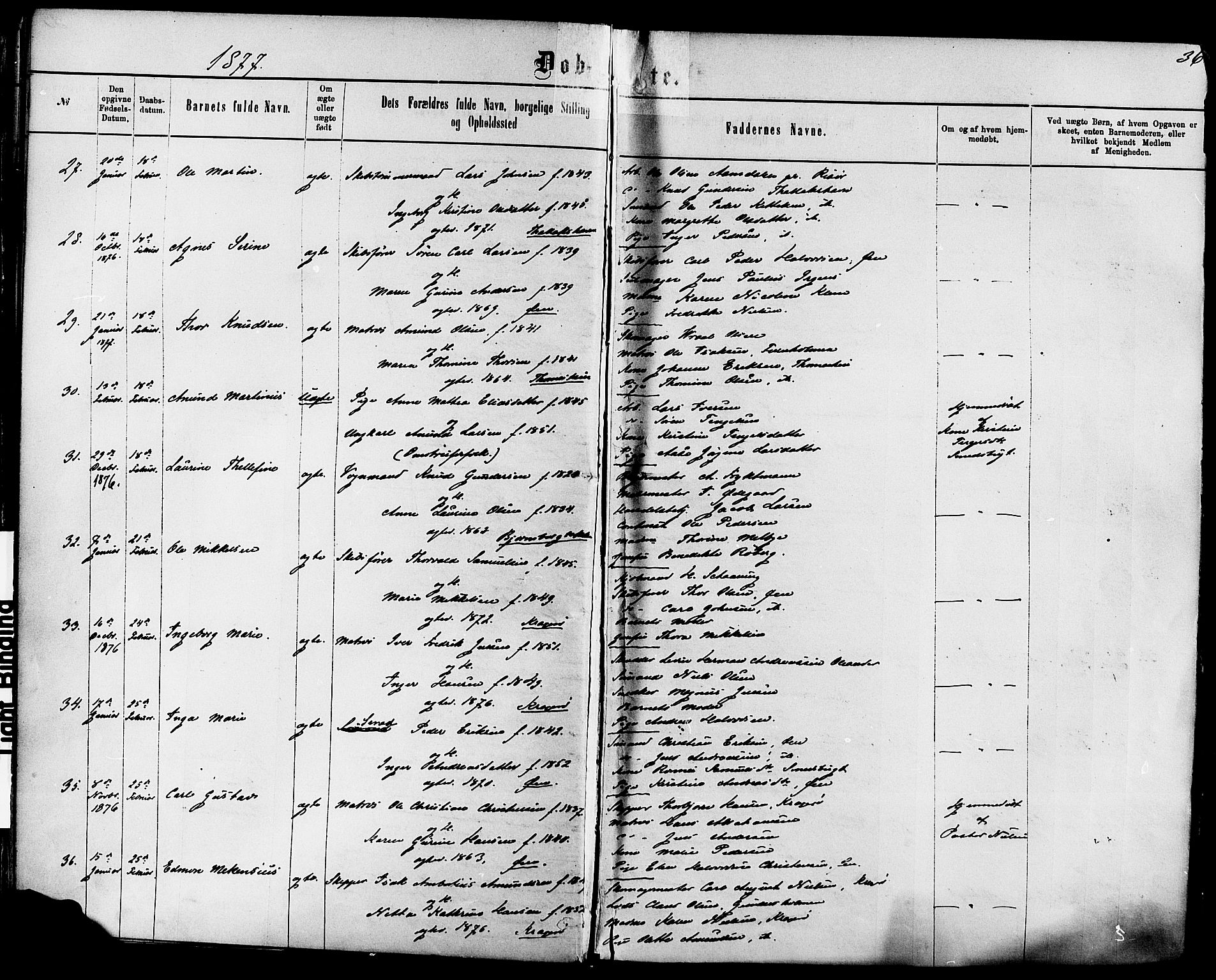 Kragerø kirkebøker, SAKO/A-278/F/Fa/L0011: Parish register (official) no. 11, 1875-1886, p. 36