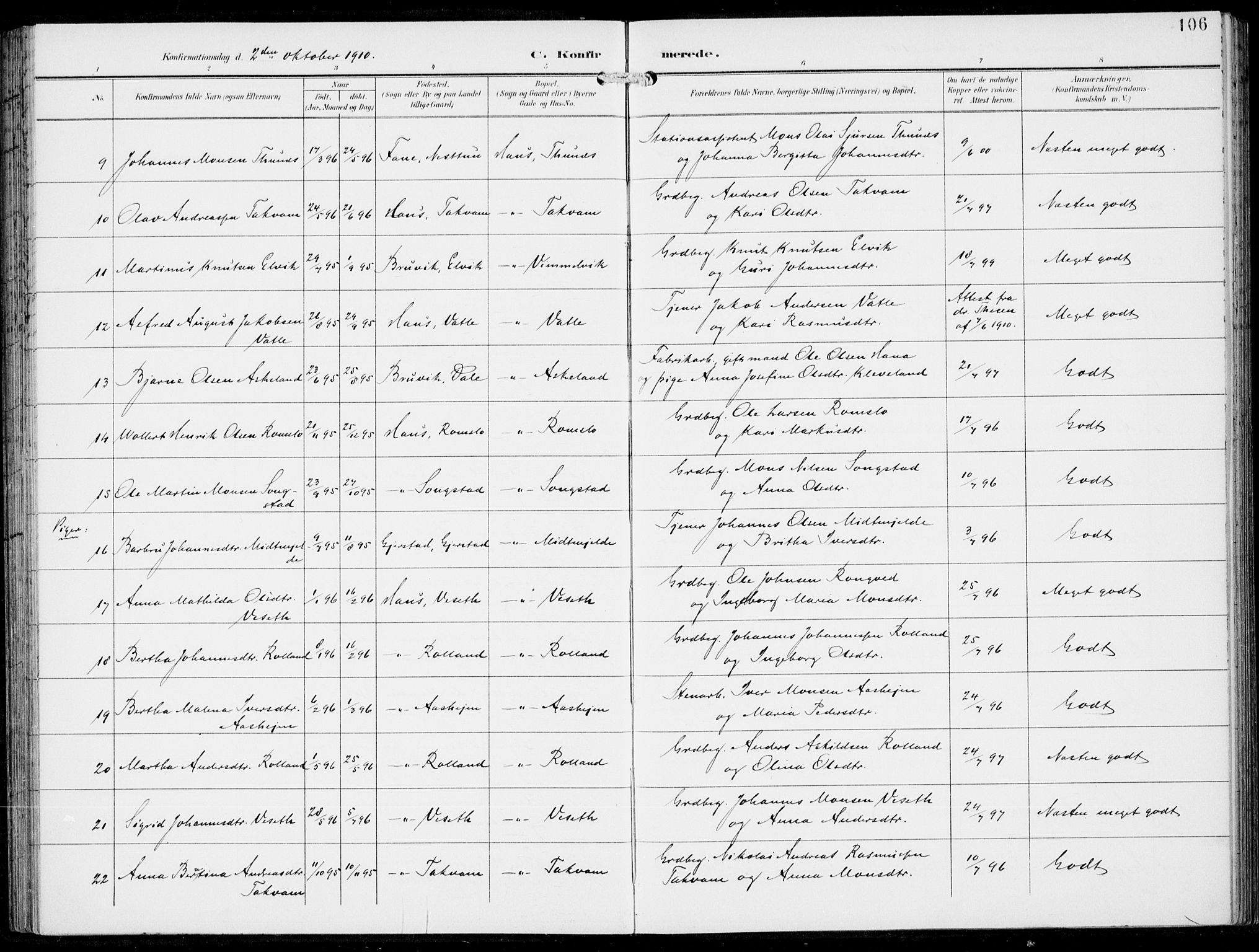Haus sokneprestembete, SAB/A-75601/H/Haa: Parish register (official) no. B  2, 1899-1912, p. 106