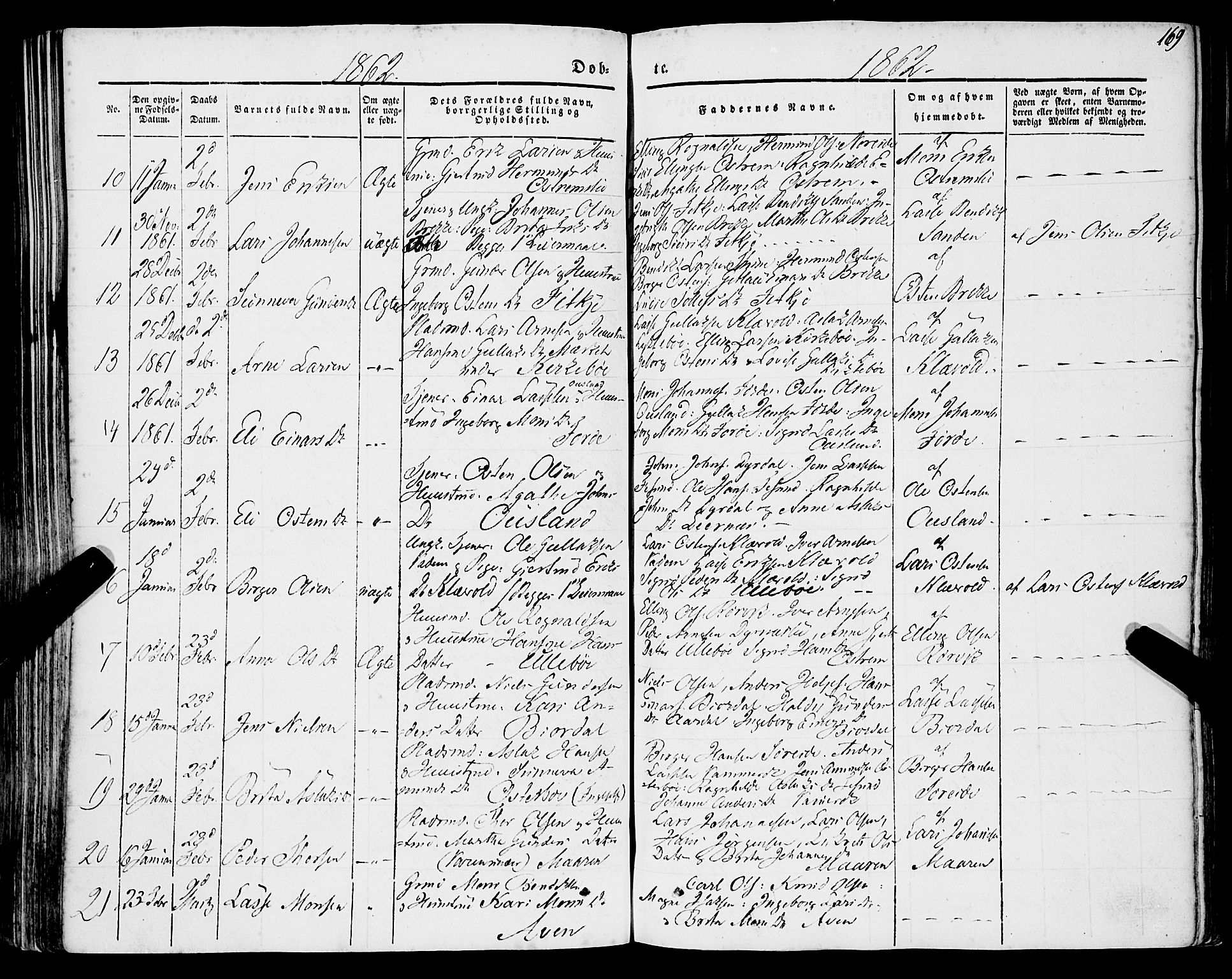 Lavik sokneprestembete, SAB/A-80901: Parish register (official) no. A 3, 1843-1863, p. 169
