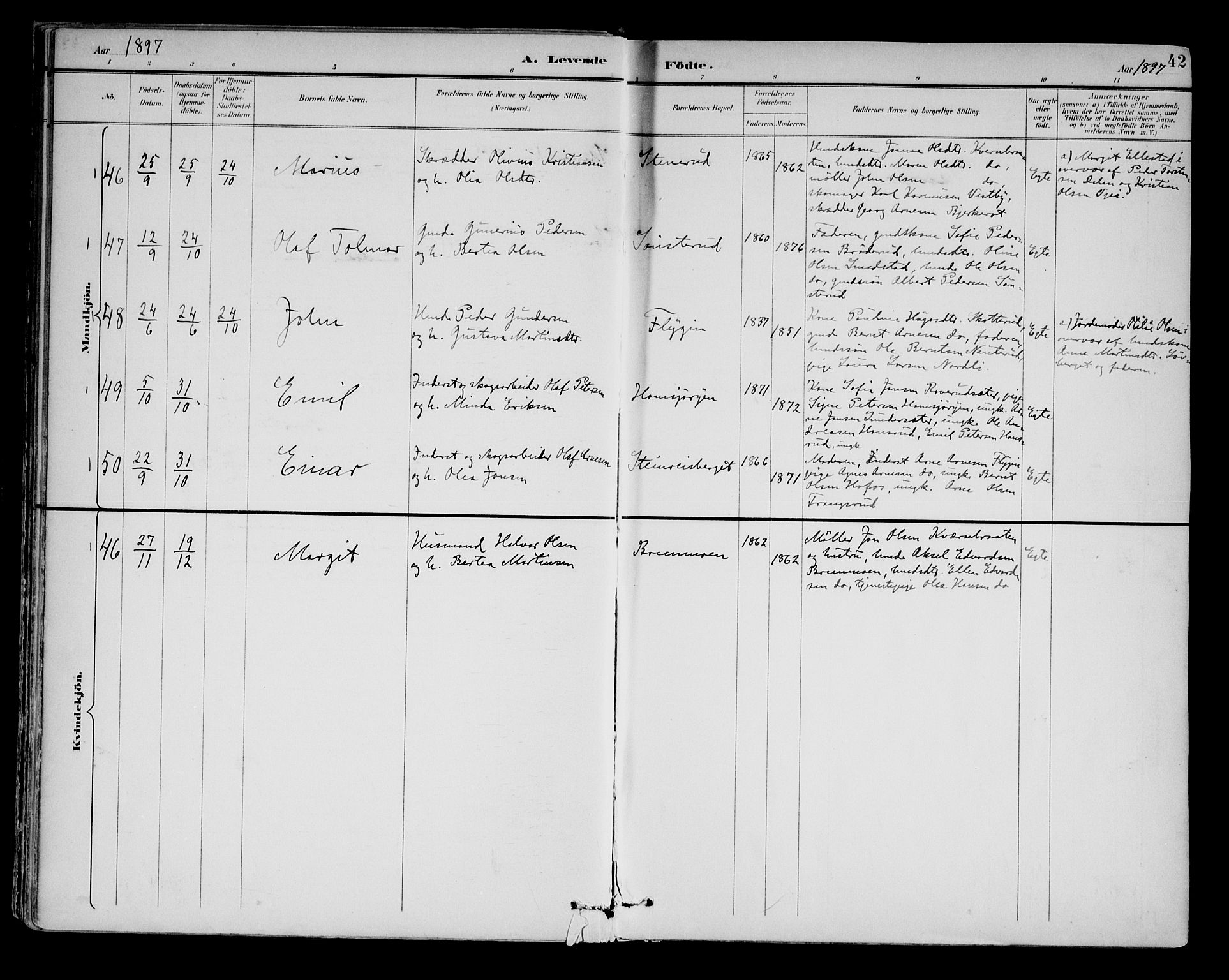 Brandval prestekontor, AV/SAH-PREST-034/H/Ha/Haa/L0003: Parish register (official) no. 3, 1894-1909, p. 42
