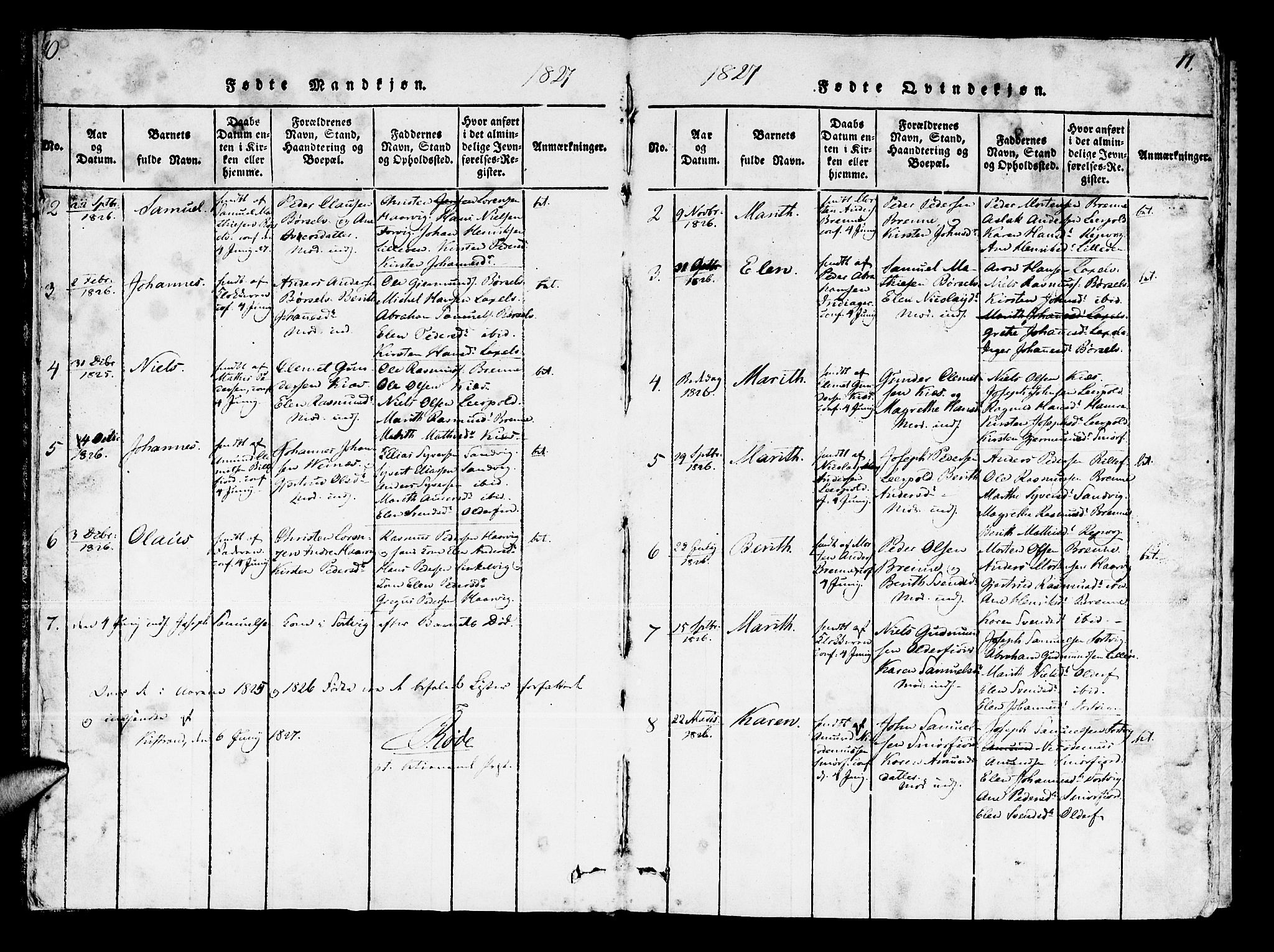 Kistrand/Porsanger sokneprestembete, AV/SATØ-S-1351/H/Ha/L0003.kirke: Parish register (official) no. 3, 1825-1842, p. 10-11