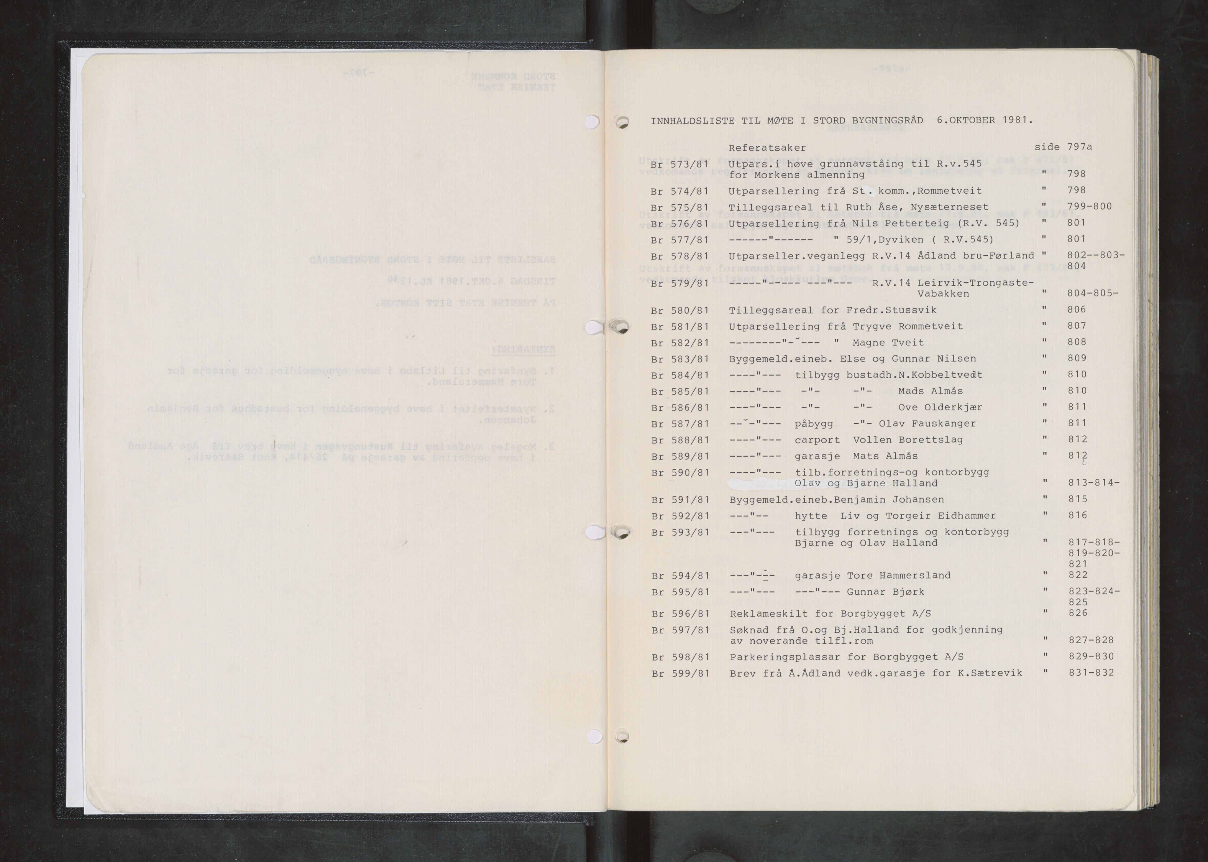 Stord kommune. Bygningsrådet, IKAH/1221-511/A/Aa/L0035: Møtebok for Stord bygningsråd, 1981