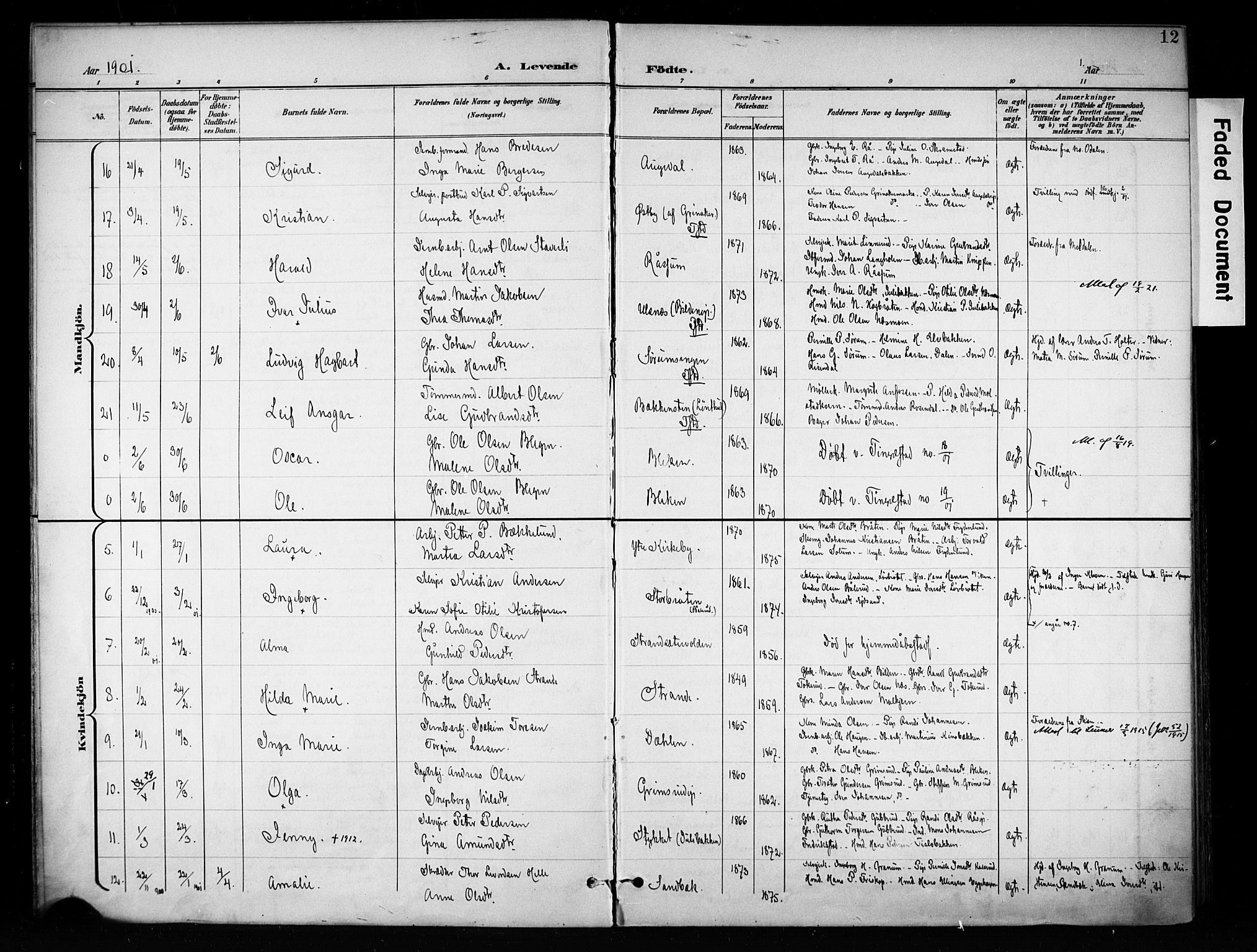 Brandbu prestekontor, AV/SAH-PREST-114/H/Ha/Haa/L0001: Parish register (official) no. 1, 1900-1912, p. 12