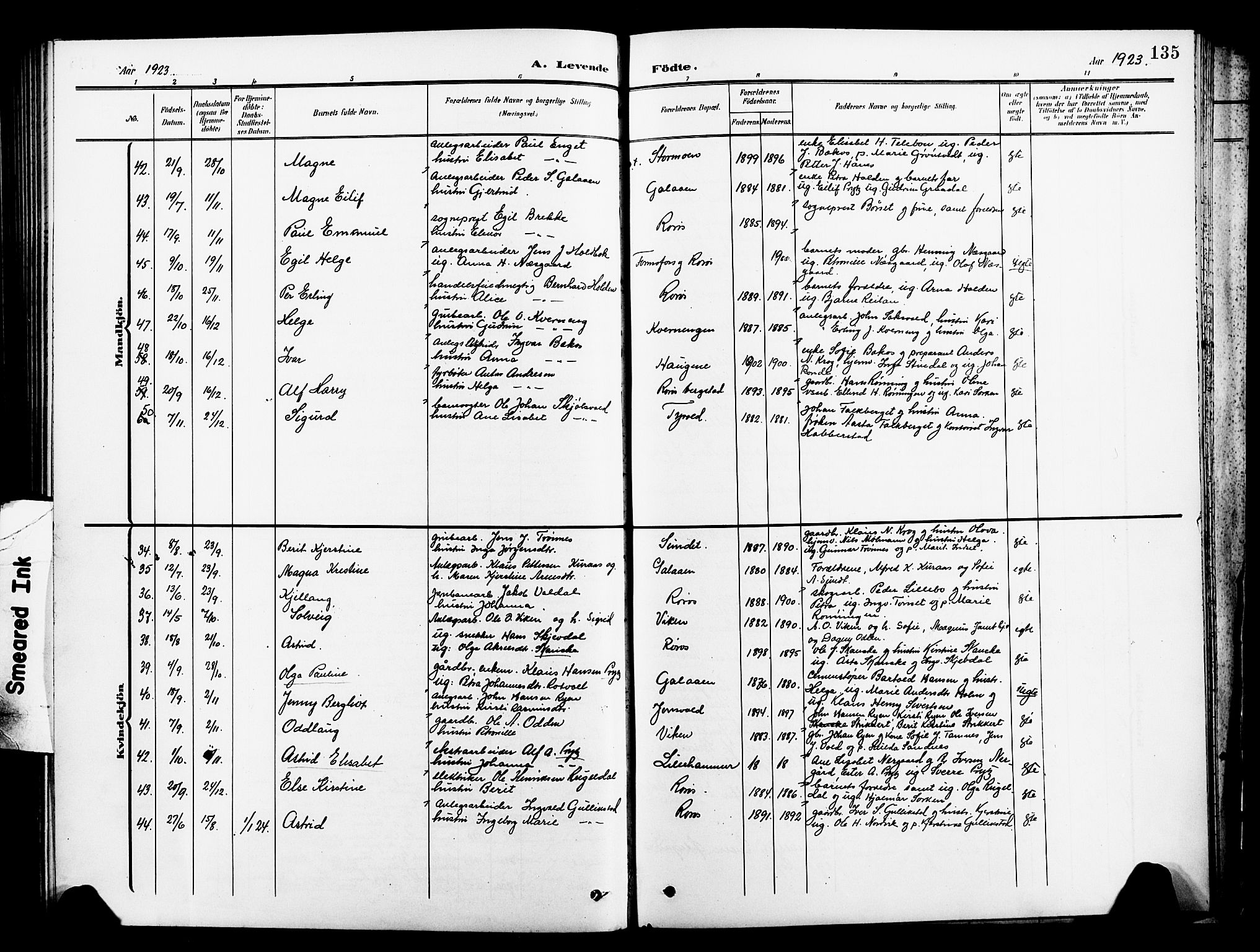 Ministerialprotokoller, klokkerbøker og fødselsregistre - Sør-Trøndelag, SAT/A-1456/681/L0942: Parish register (copy) no. 681C06, 1906-1925, p. 135