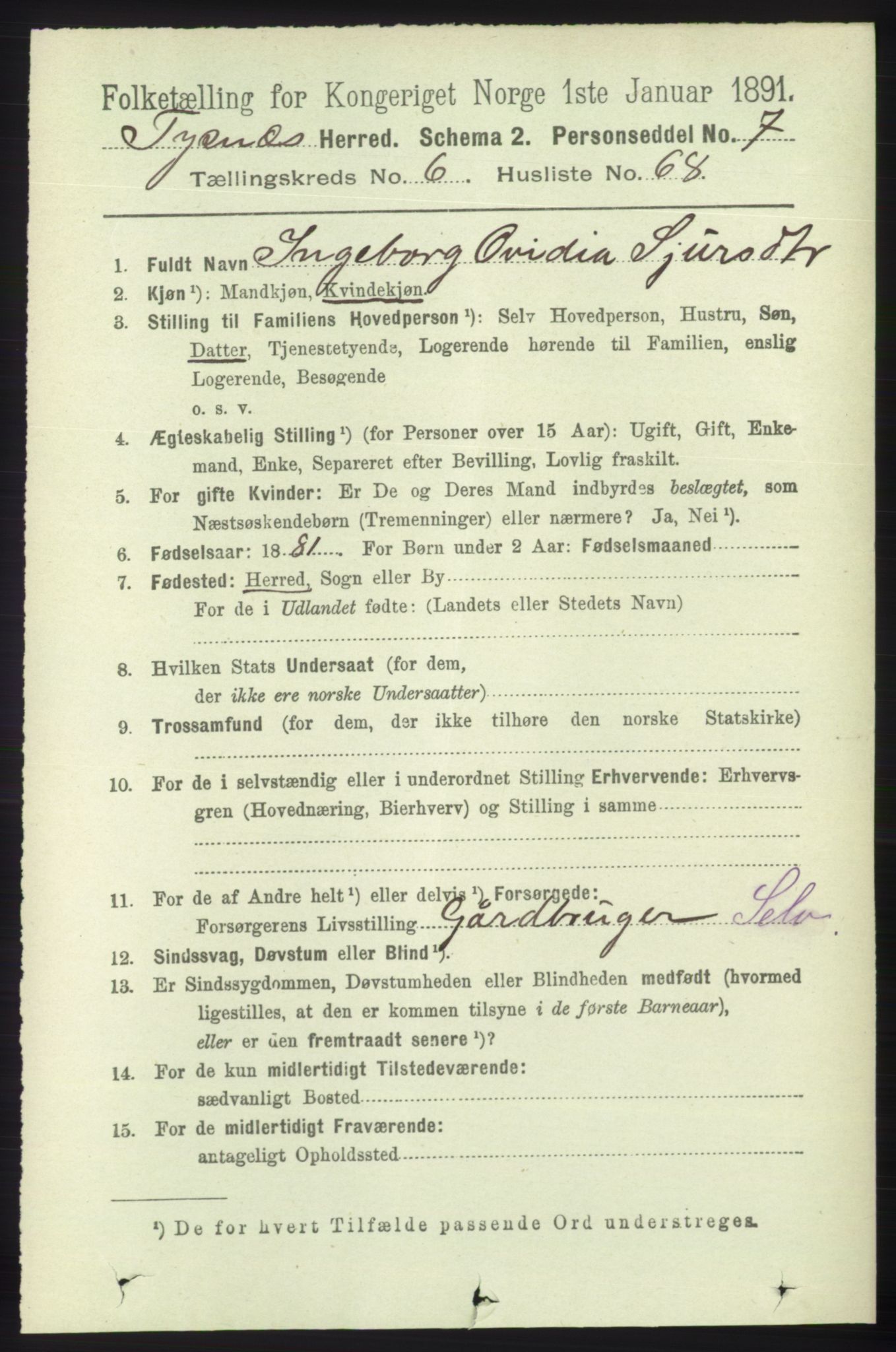 RA, 1891 census for 1223 Tysnes, 1891, p. 2755