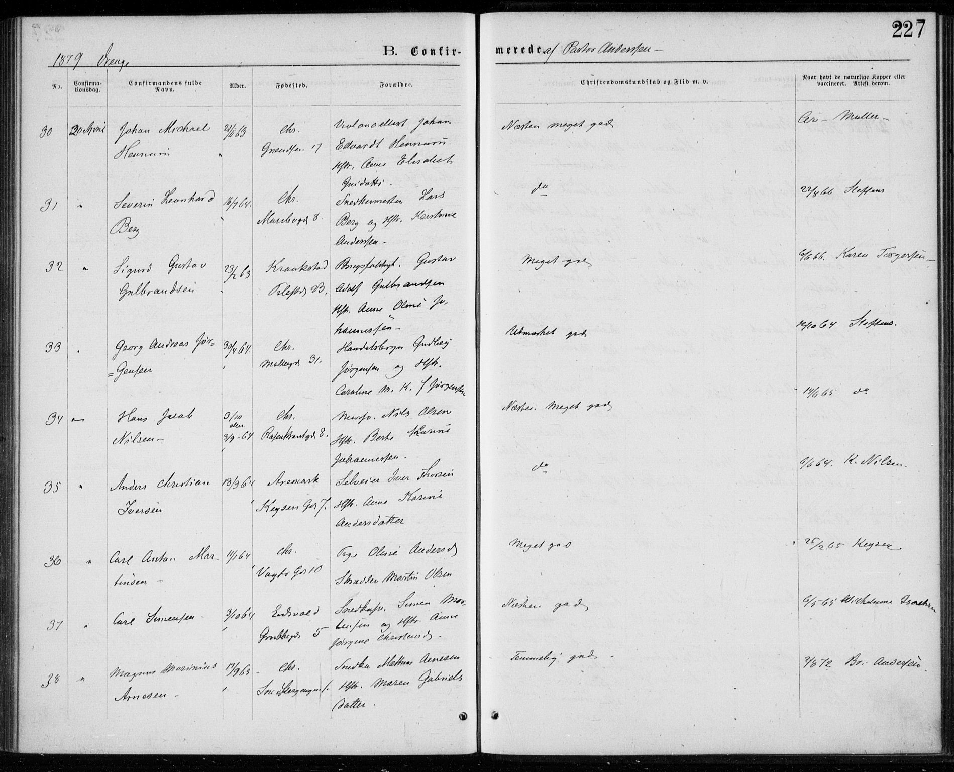 Trefoldighet prestekontor Kirkebøker, AV/SAO-A-10882/F/Fb/L0002: Parish register (official) no. II 2, 1871-1880, p. 227