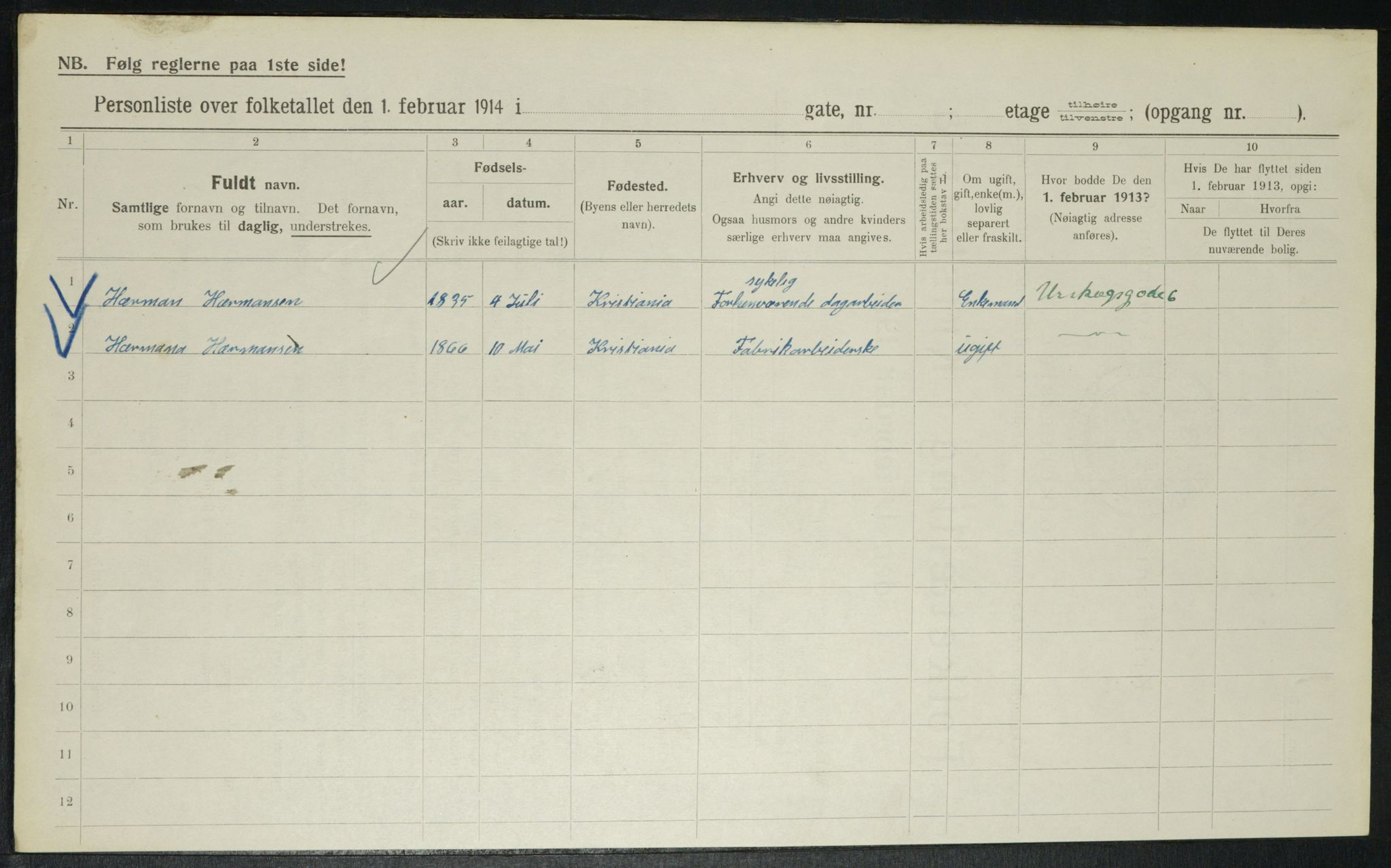 OBA, Municipal Census 1914 for Kristiania, 1914, p. 2568