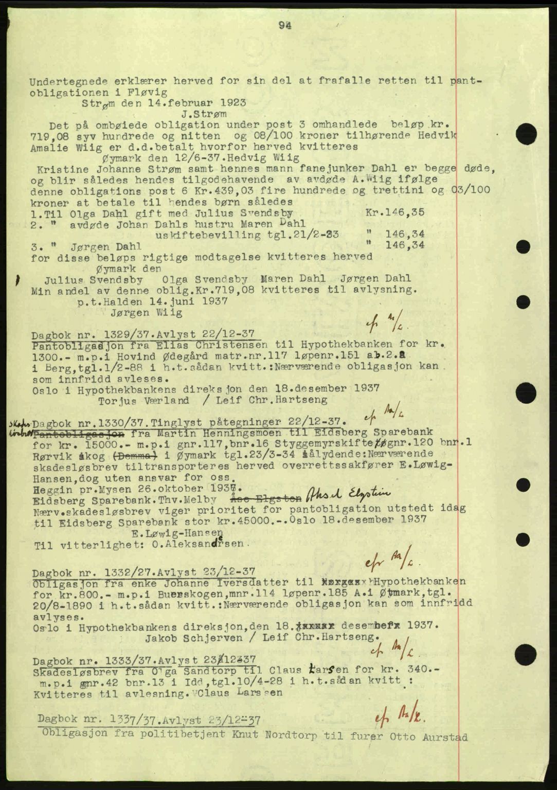 Idd og Marker sorenskriveri, AV/SAO-A-10283/G/Gb/Gbc/L0001: Mortgage book no. B1-3, 1936-1939, Diary no: : 1329/1937