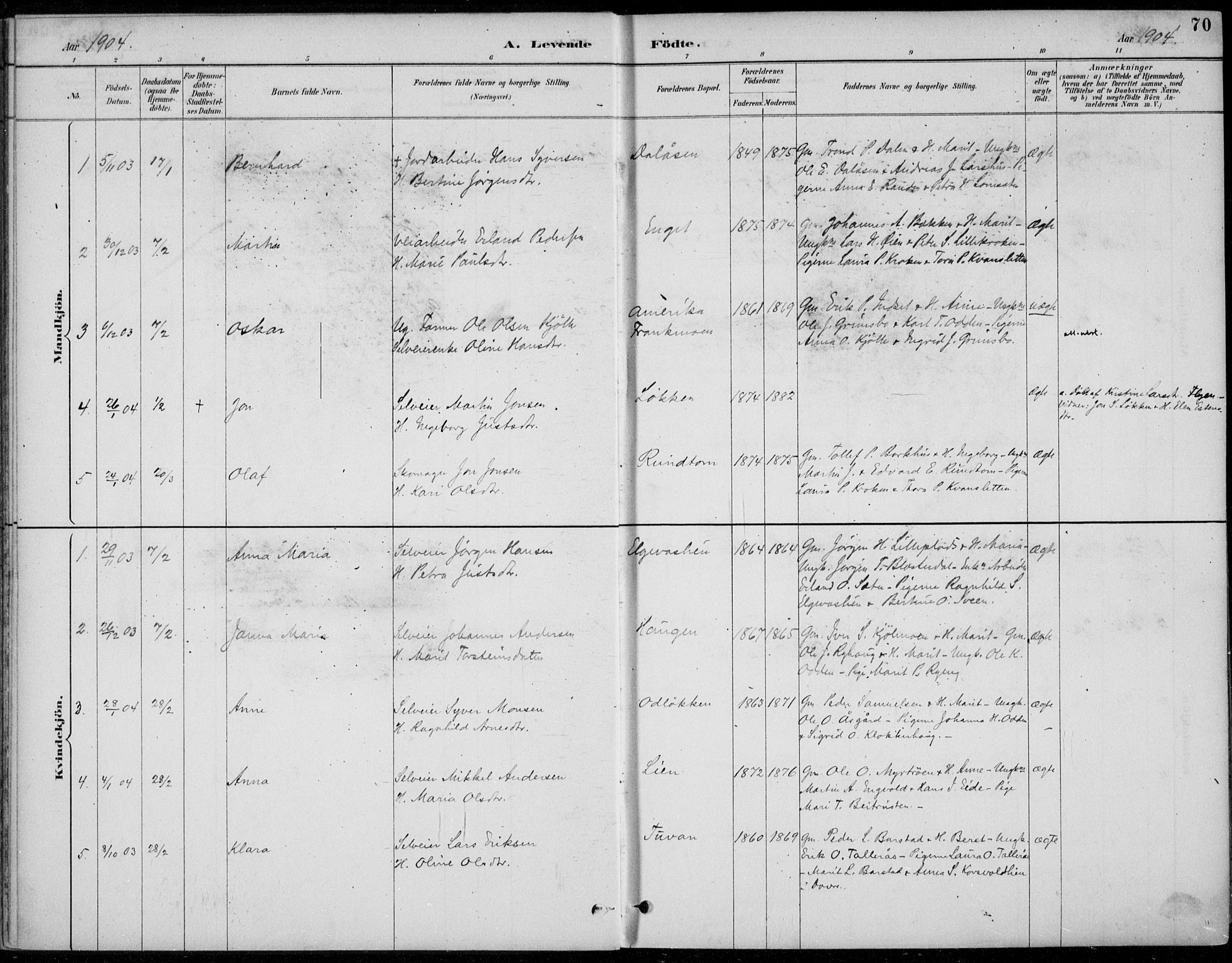 Alvdal prestekontor, AV/SAH-PREST-060/H/Ha/Haa/L0003: Parish register (official) no. 3, 1886-1912, p. 70