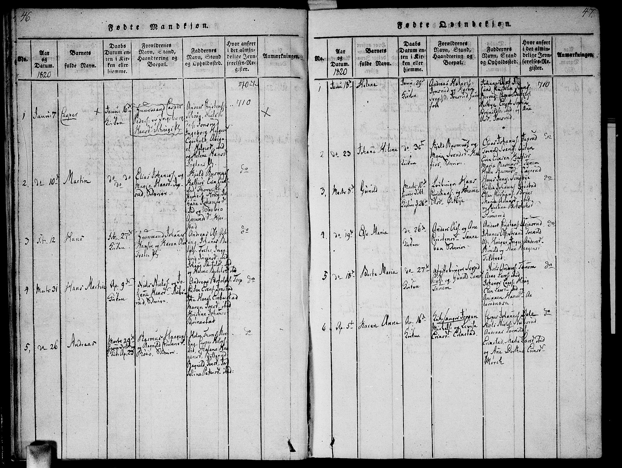 Vestby prestekontor Kirkebøker, SAO/A-10893/G/Ga/L0001: Parish register (copy) no. I 1, 1814-1827, p. 46-47