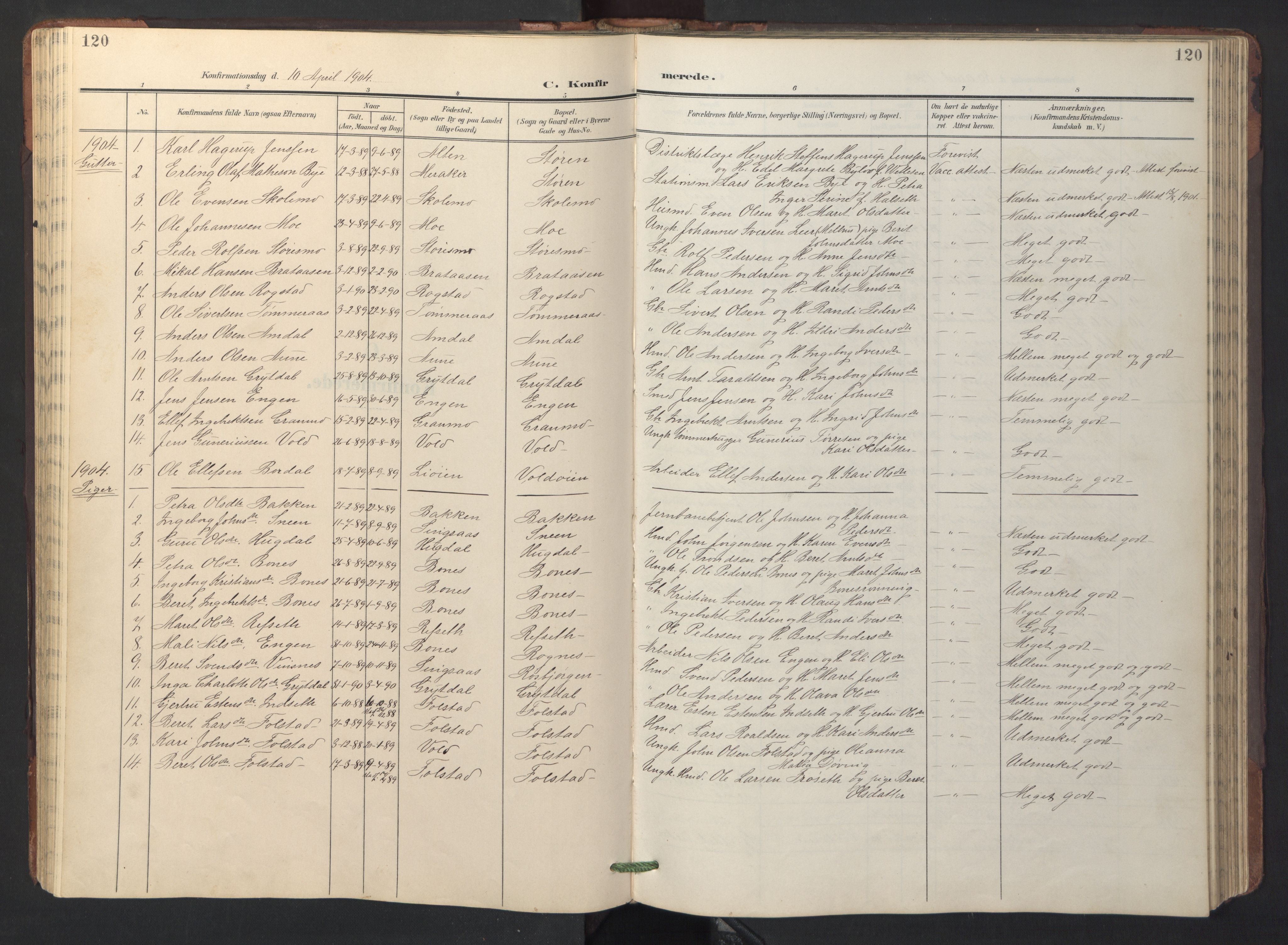 Ministerialprotokoller, klokkerbøker og fødselsregistre - Sør-Trøndelag, SAT/A-1456/687/L1019: Parish register (copy) no. 687C03, 1904-1931, p. 120