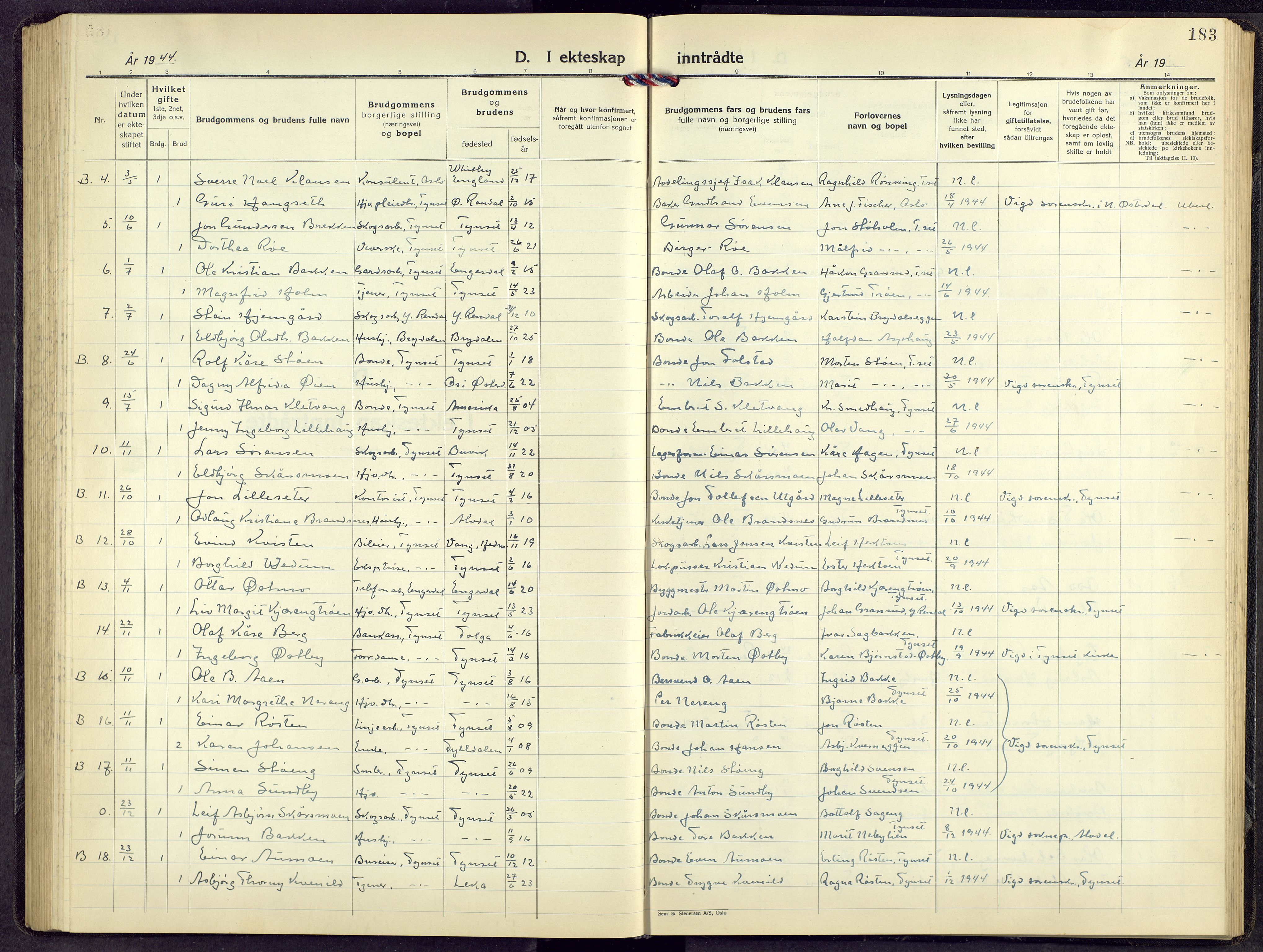 Tynset prestekontor, AV/SAH-PREST-058/H/Ha/Hab/L0014: Parish register (copy) no. 14, 1944-1960, p. 183