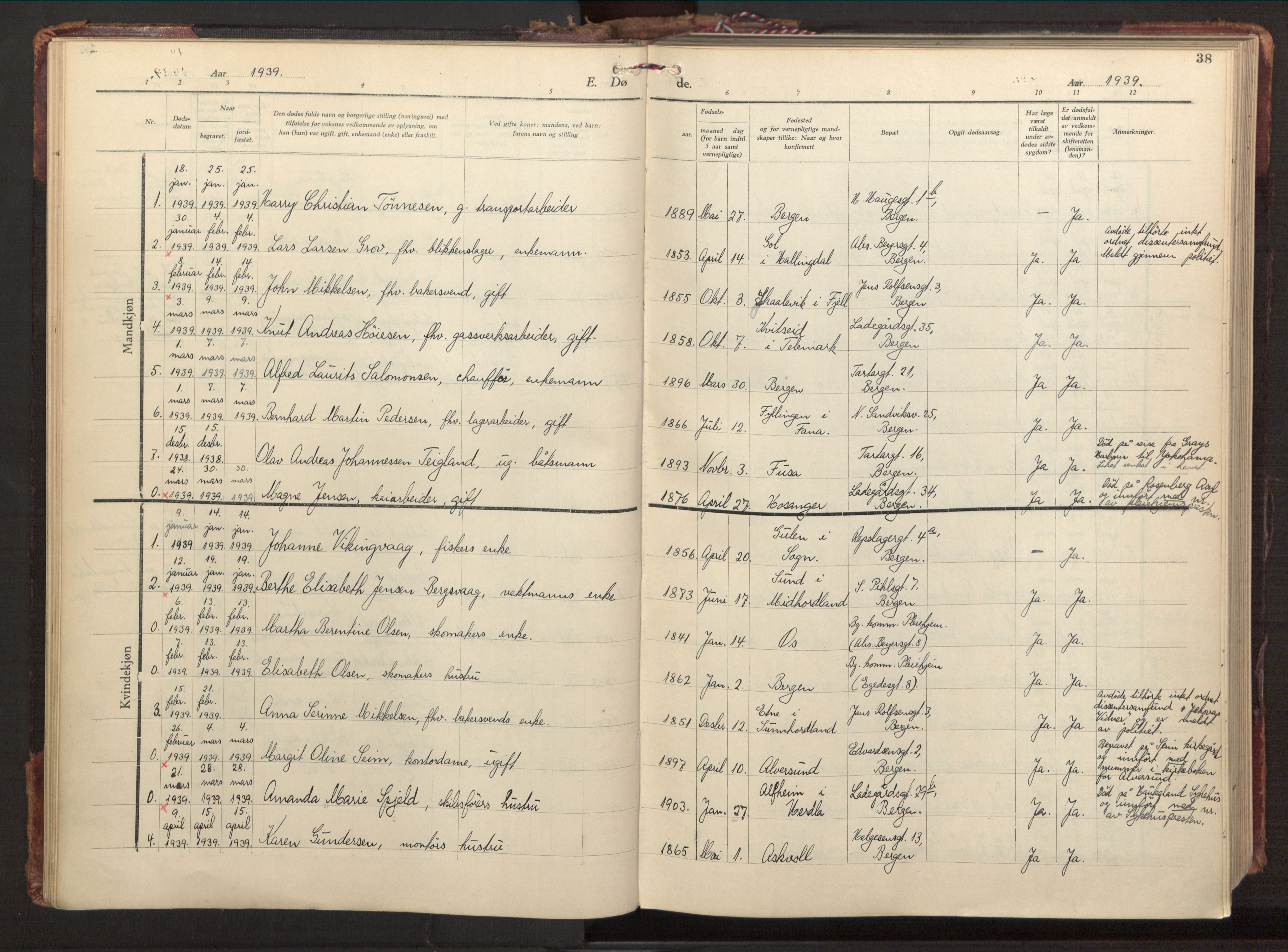 St. Olavs Sokneprestembete, AV/SAB-A-78101/H/Haa: Parish register (official) no. D 1, 1928-1981, p. 38