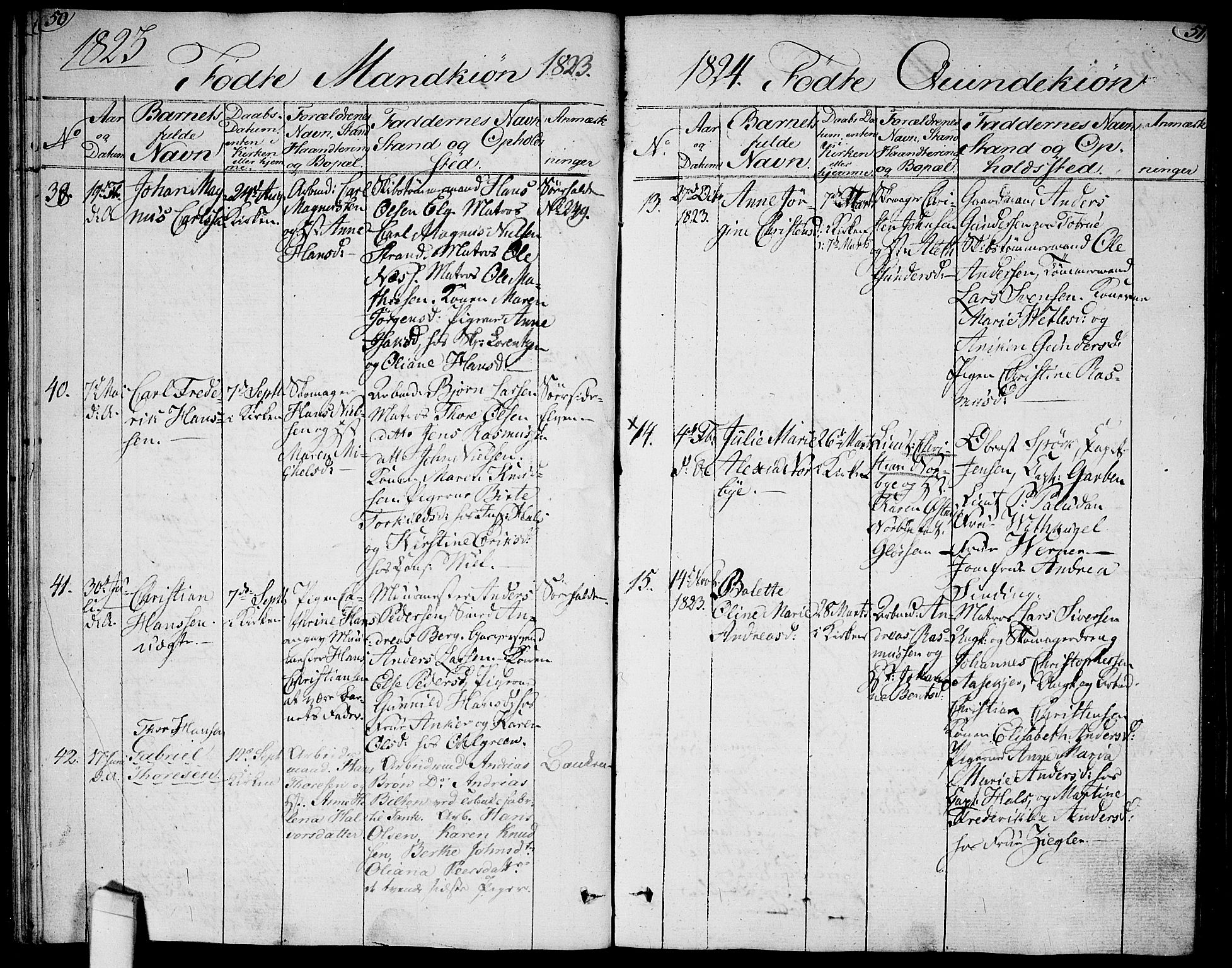 Halden prestekontor Kirkebøker, AV/SAO-A-10909/G/Ga/L0002: Parish register (copy) no. 2, 1821-1834, p. 50-51