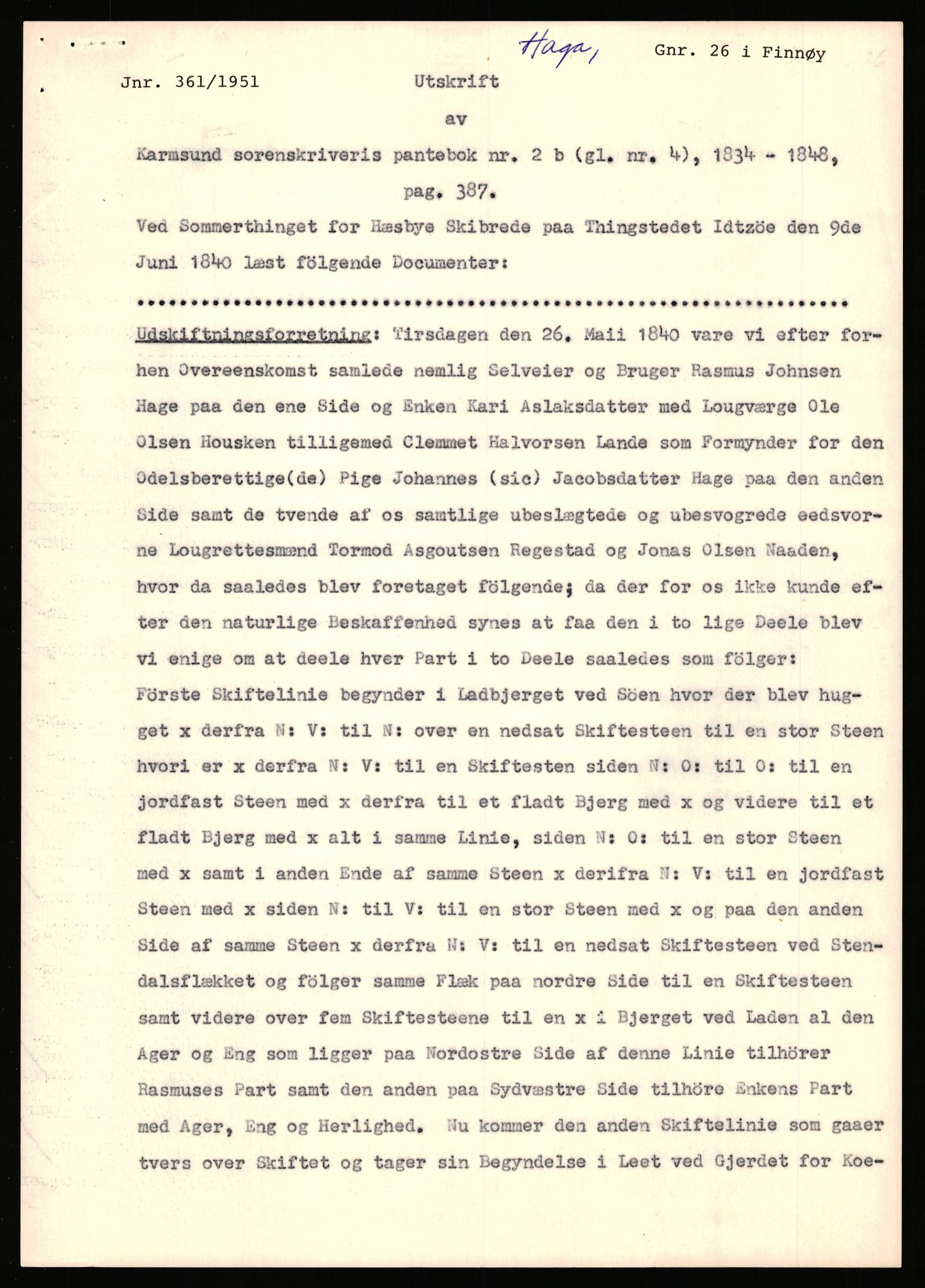 Statsarkivet i Stavanger, AV/SAST-A-101971/03/Y/Yj/L0028: Avskrifter sortert etter gårdsnavn: Gudla - Haga i Håland, 1750-1930, p. 489