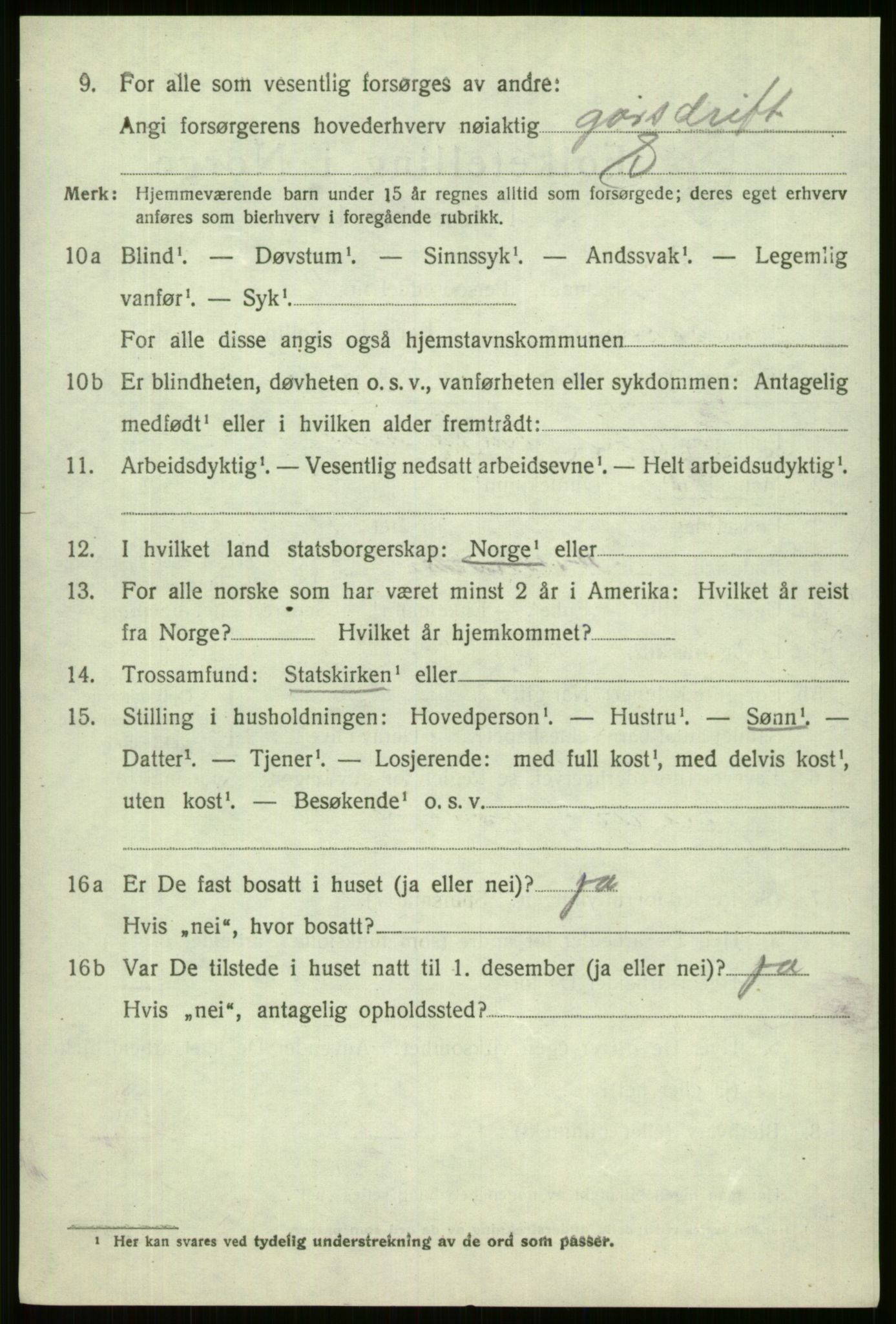 SAB, 1920 census for Vossestrand, 1920, p. 1449