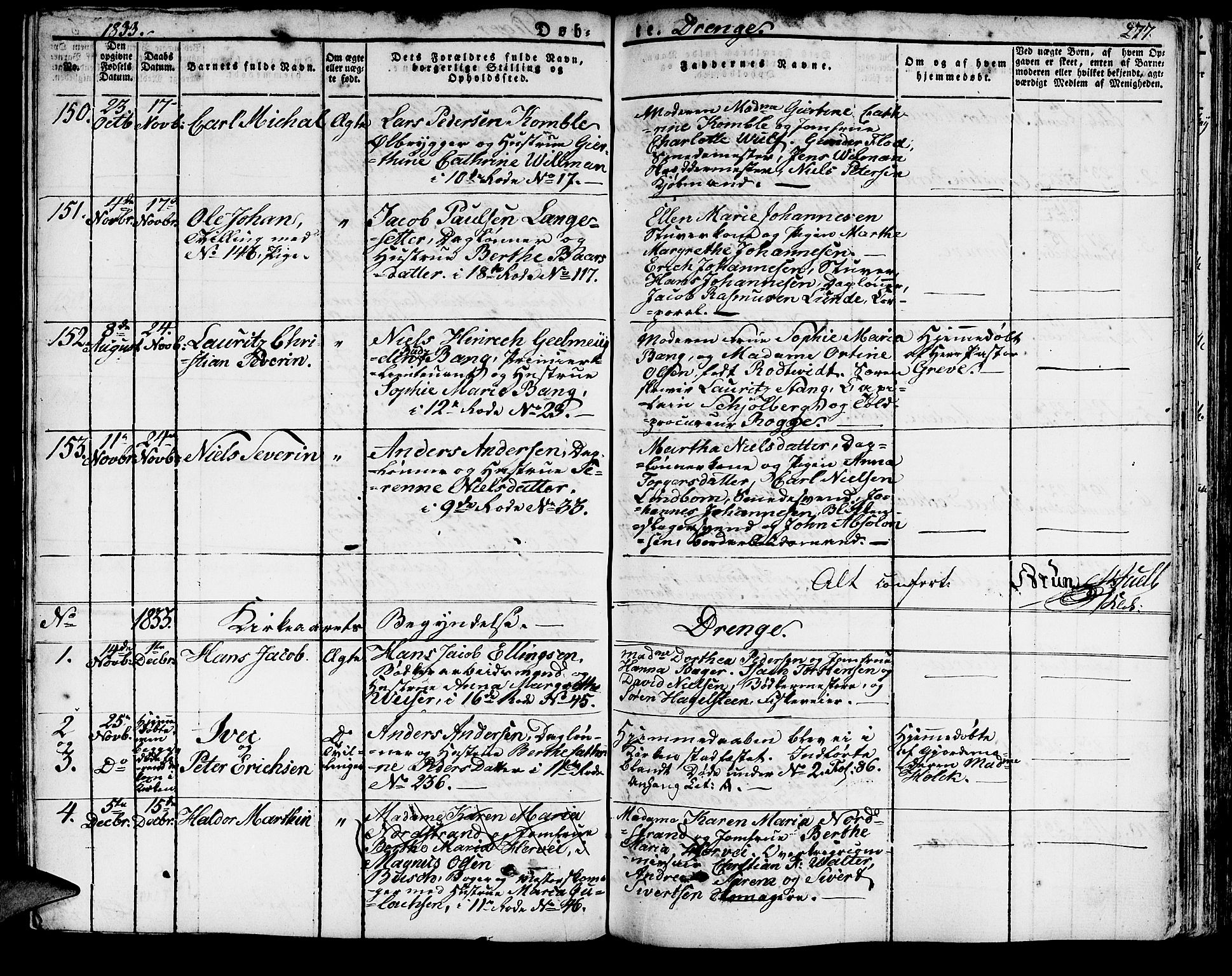 Domkirken sokneprestembete, SAB/A-74801/H/Haa/L0012: Parish register (official) no. A 12, 1821-1840, p. 277
