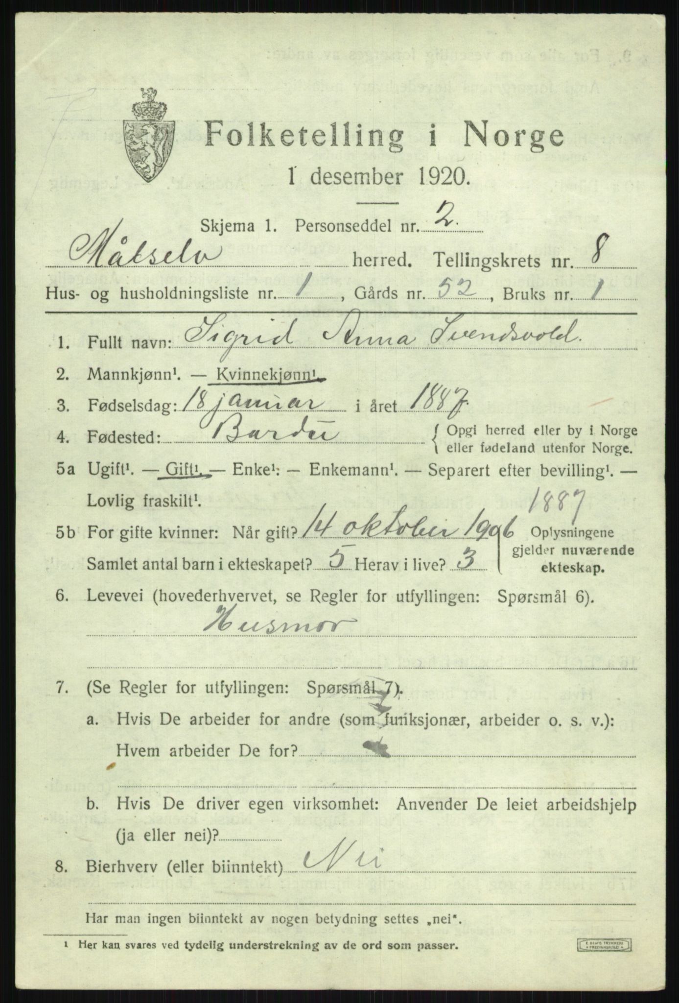 SATØ, 1920 census for Målselv, 1920, p. 4843