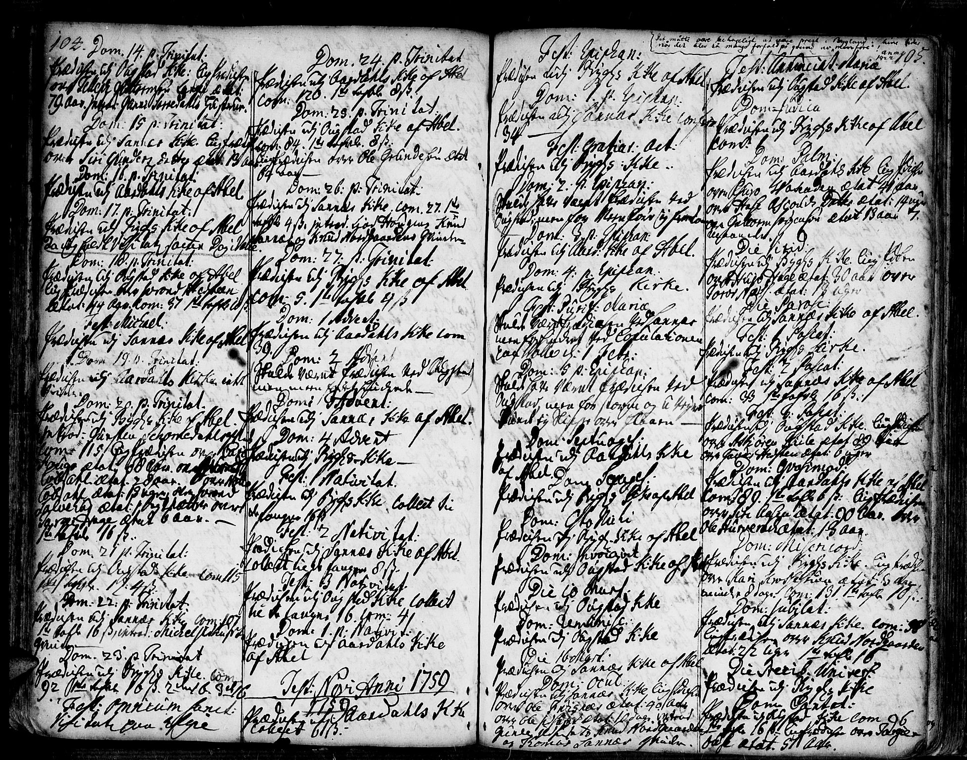 Bygland sokneprestkontor, SAK/1111-0006/F/Fa/Fab/L0001: Parish register (official) no. A 1, 1725-1766, p. 104-105