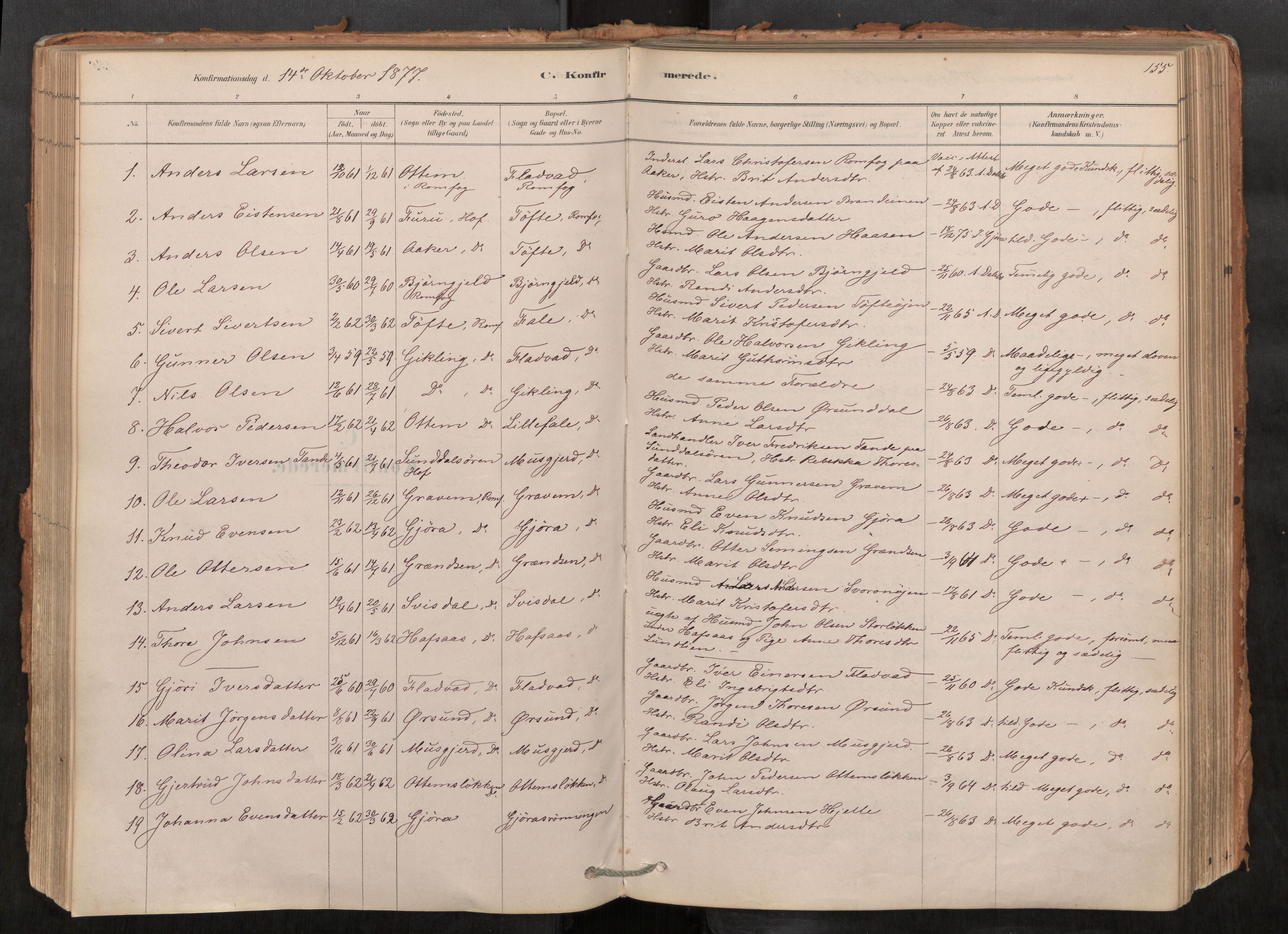 Sunndal sokneprestkontor, AV/SAT-A-1085/1/I/I1/I1a/L0001: Parish register (official) no. 1, 1877-1914, p. 155