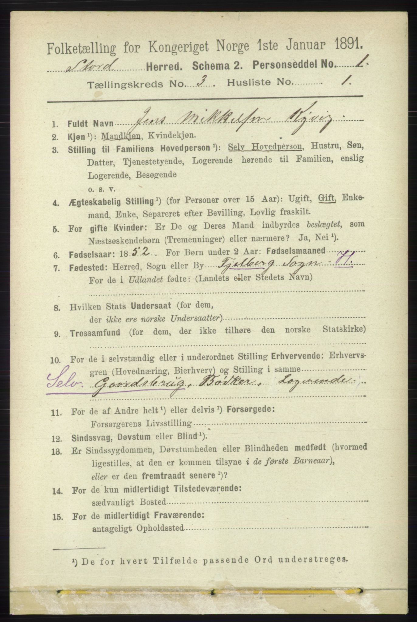 RA, 1891 census for 1221 Stord, 1891, p. 533