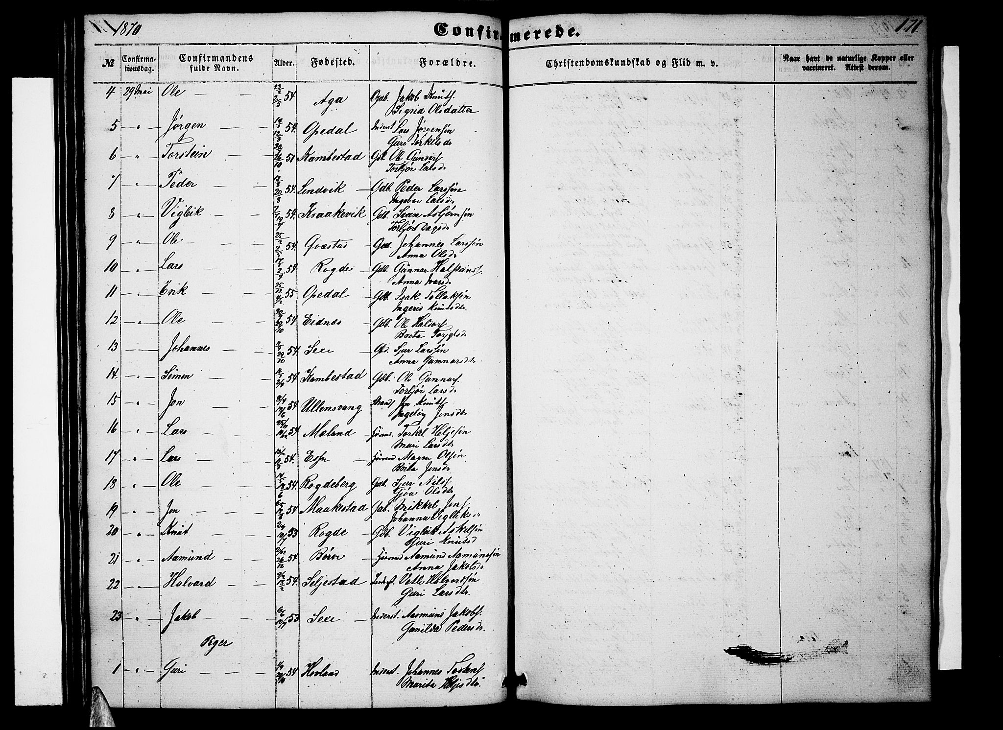 Ullensvang sokneprestembete, SAB/A-78701/H/Hab: Parish register (copy) no. B 10, 1858-1886, p. 171