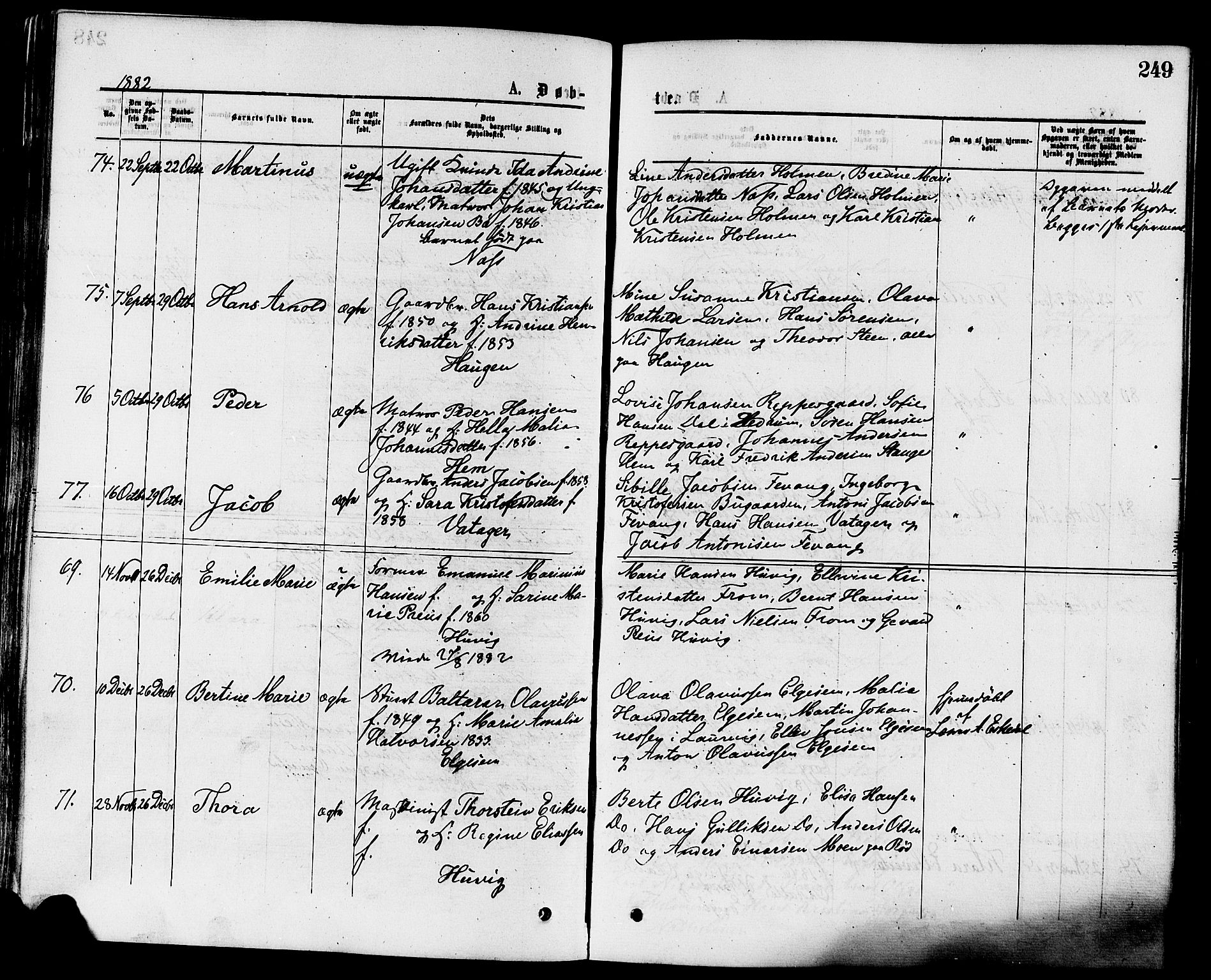 Sandar kirkebøker, SAKO/A-243/F/Fa/L0010: Parish register (official) no. 10, 1872-1882, p. 249