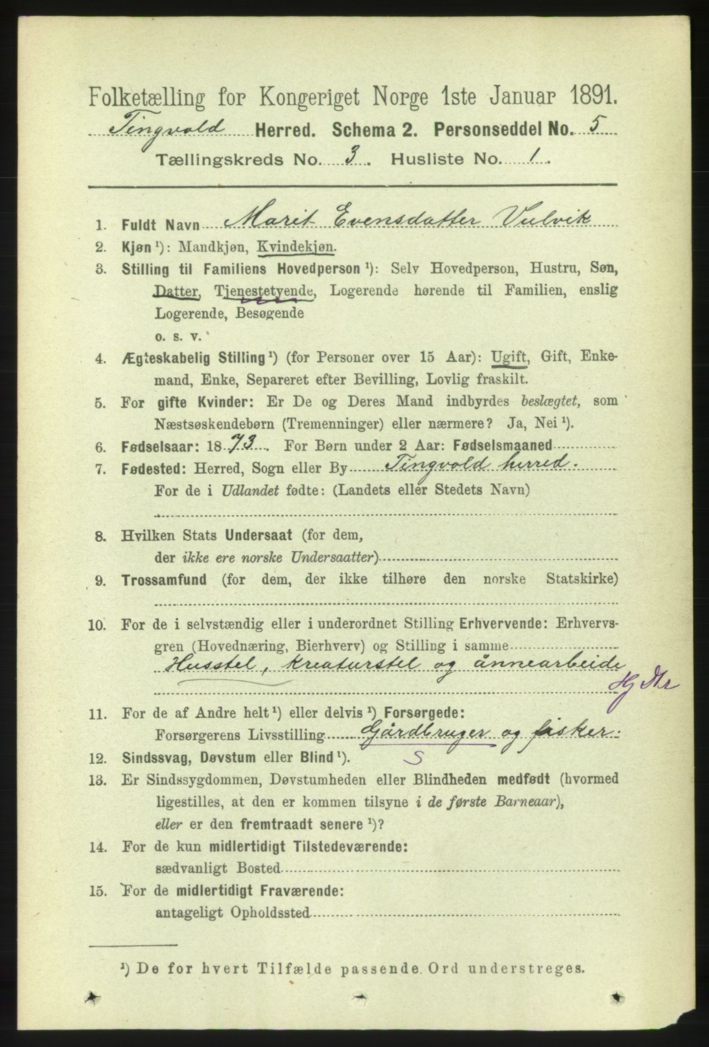 RA, 1891 census for 1560 Tingvoll, 1891, p. 992