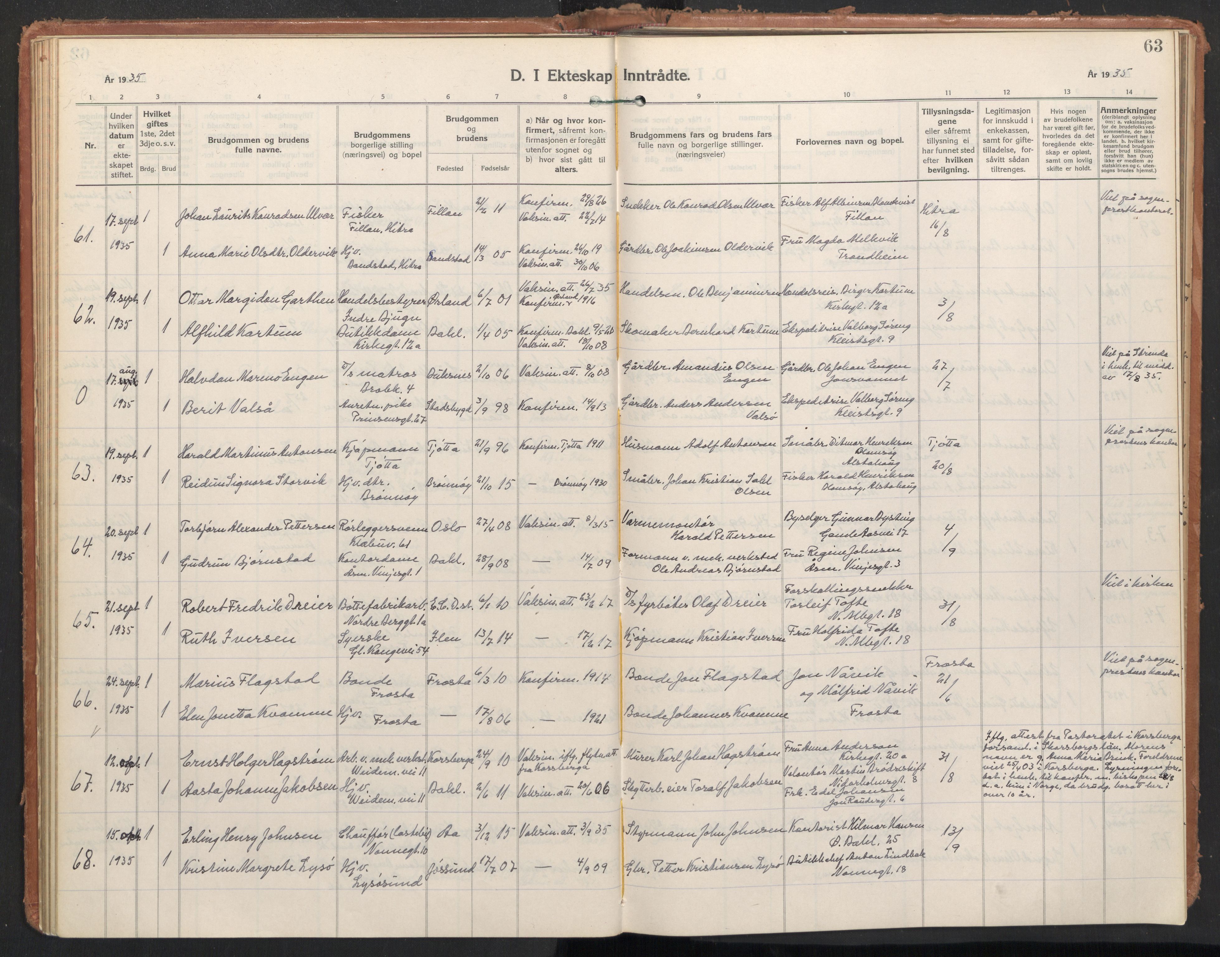 Ministerialprotokoller, klokkerbøker og fødselsregistre - Sør-Trøndelag, AV/SAT-A-1456/604/L0209: Parish register (official) no. 604A29, 1931-1945, p. 63