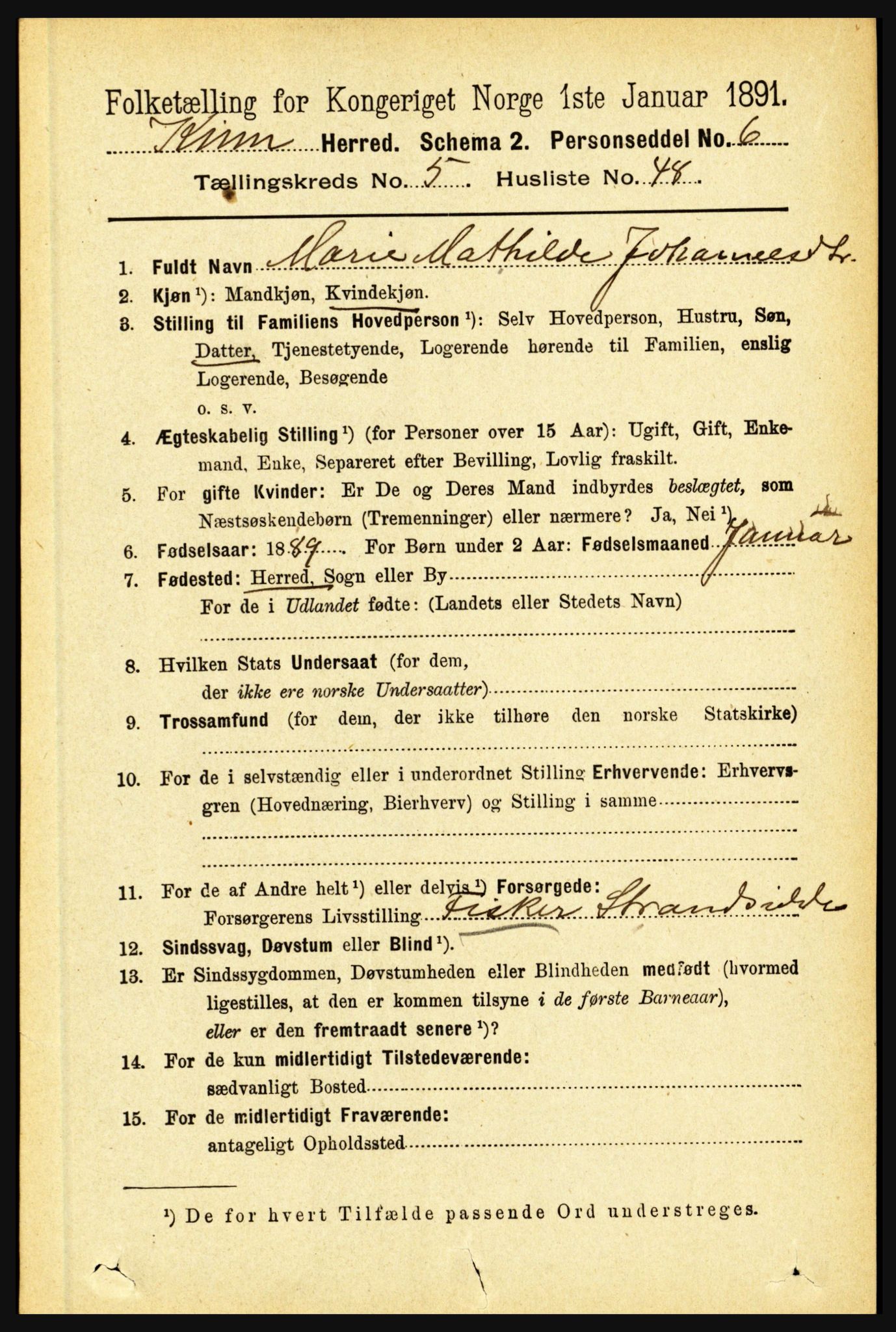 RA, 1891 census for 1437 Kinn, 1891, p. 2081