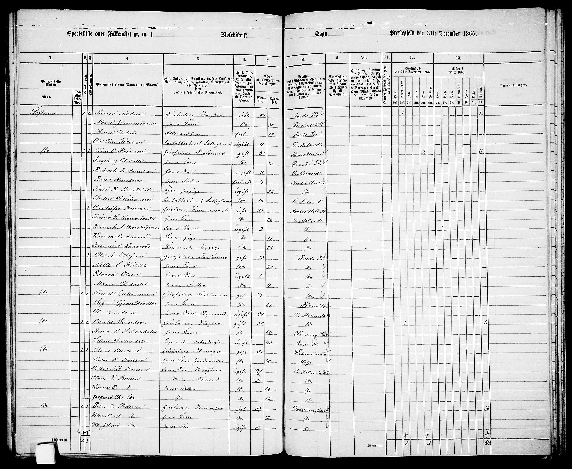 RA, 1865 census for Vestre Moland/Vestre Moland, 1865, p. 65