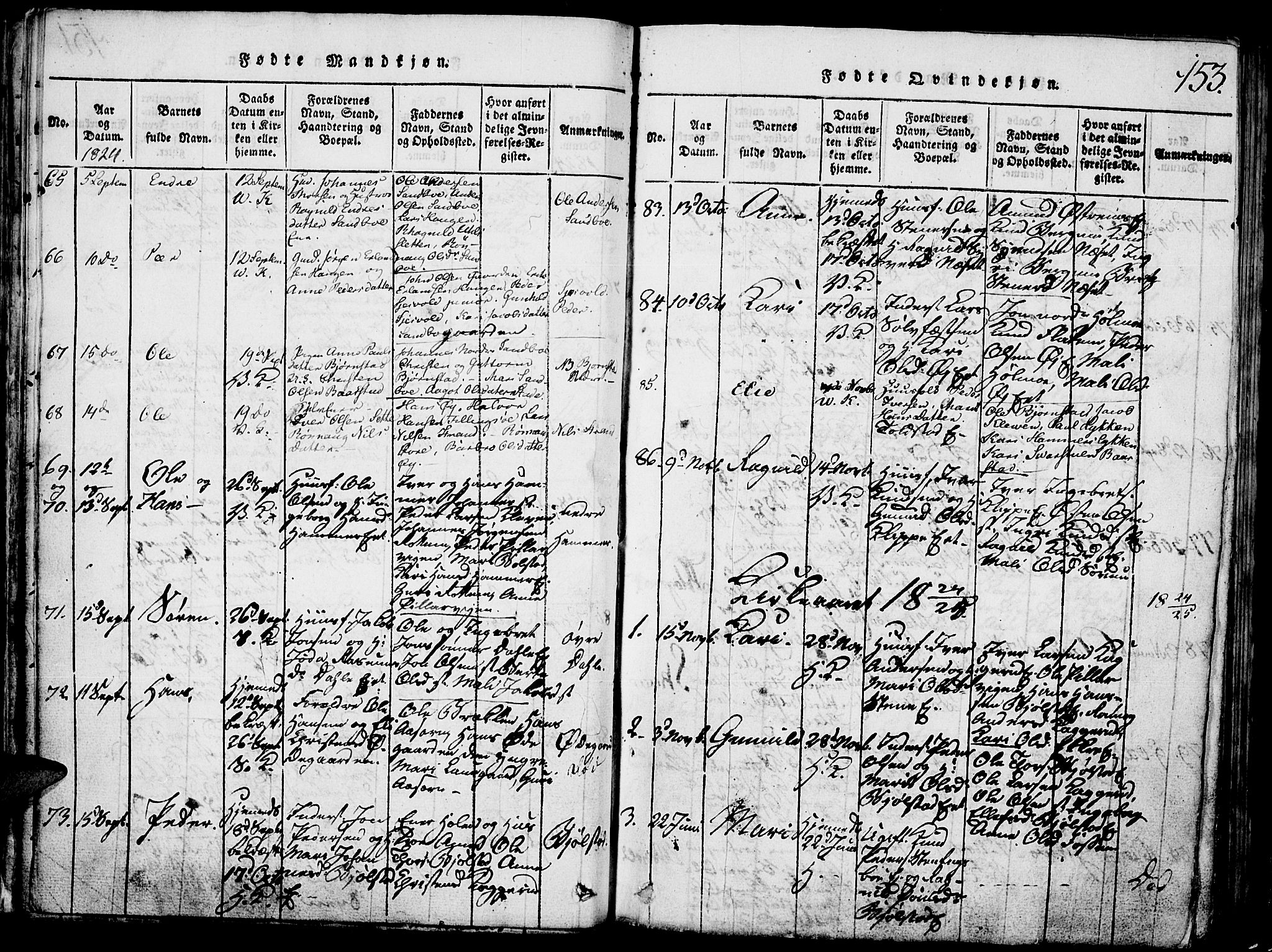Vågå prestekontor, SAH/PREST-076/H/Ha/Hab/L0001: Parish register (copy) no. 1, 1815-1827, p. 152-153