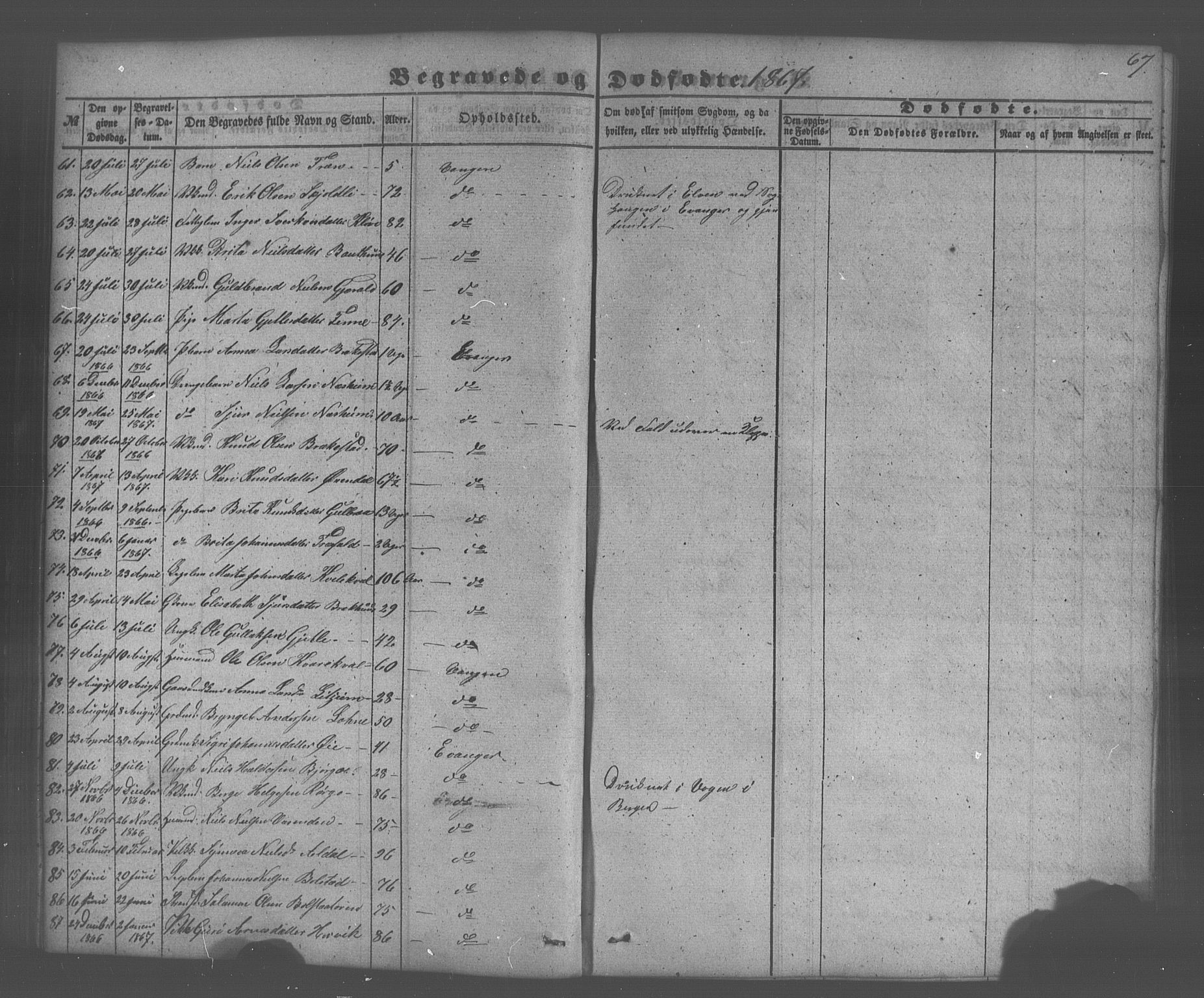 Voss sokneprestembete, AV/SAB-A-79001/H/Haa: Parish register (official) no. A 20, 1855-1886, p. 67