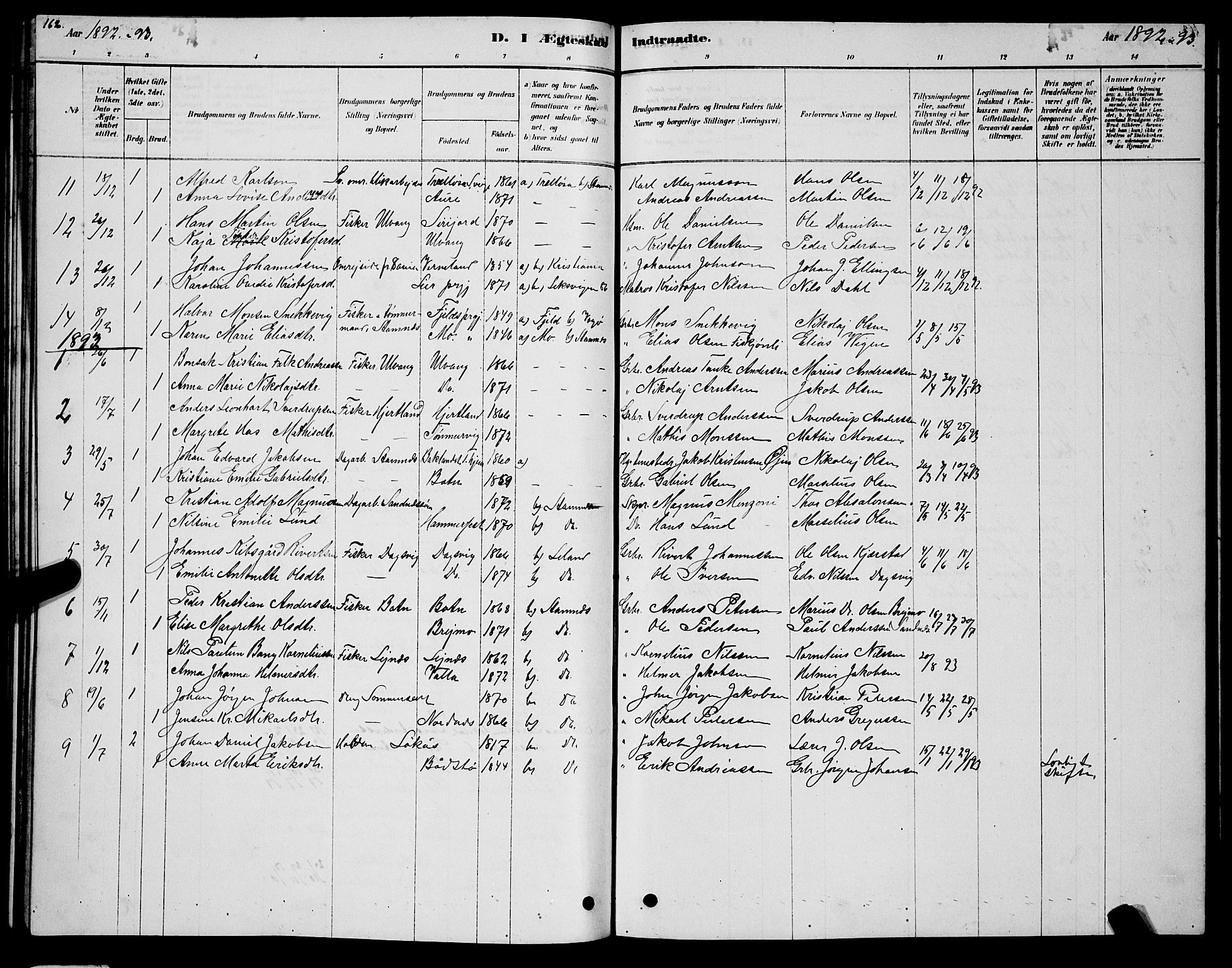 Ministerialprotokoller, klokkerbøker og fødselsregistre - Nordland, AV/SAT-A-1459/831/L0477: Parish register (copy) no. 831C04, 1878-1897, p. 162