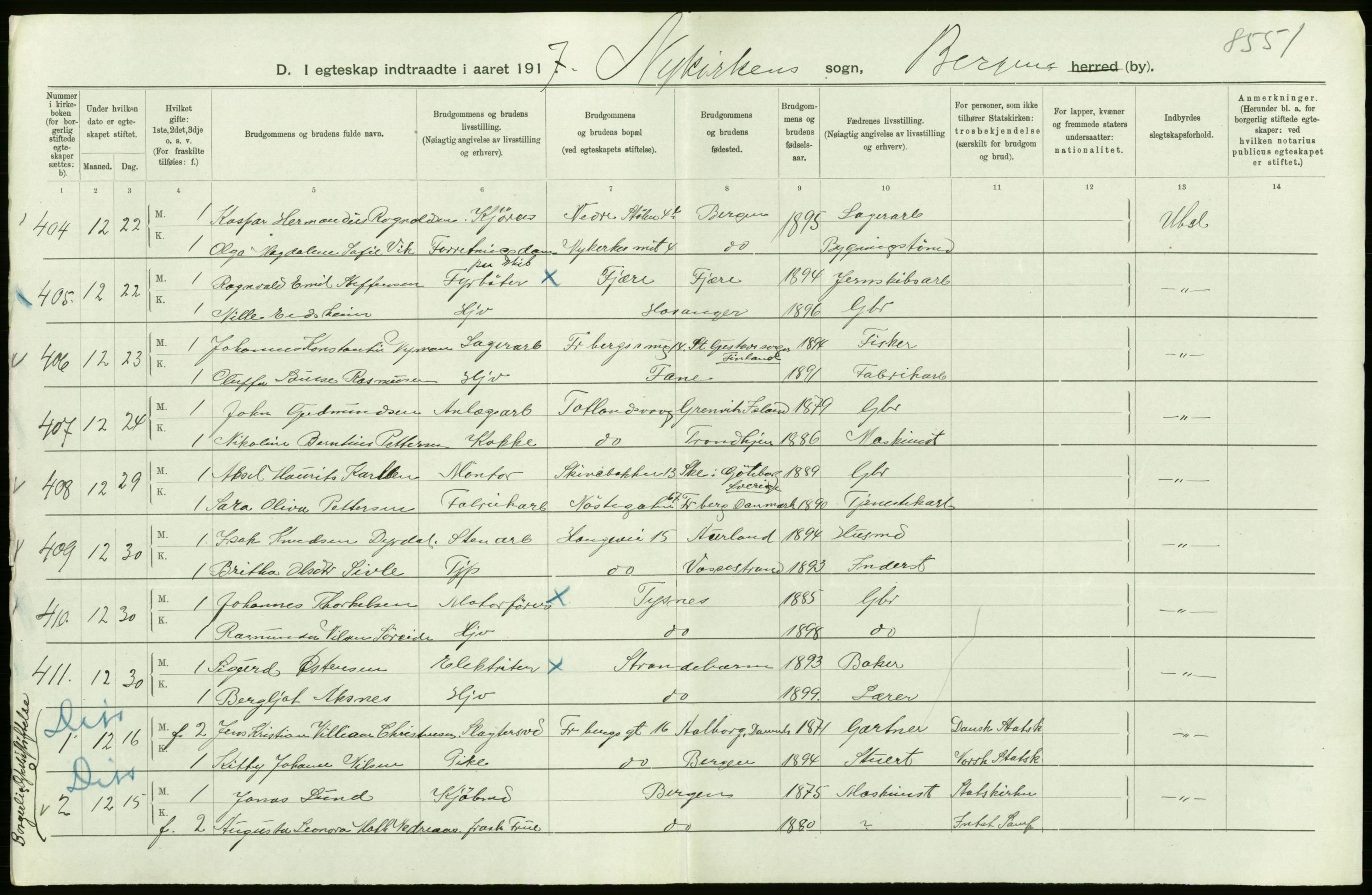 Statistisk sentralbyrå, Sosiodemografiske emner, Befolkning, AV/RA-S-2228/D/Df/Dfb/Dfbg/L0038: Bergen: Gifte, døde, dødfødte., 1917, p. 216