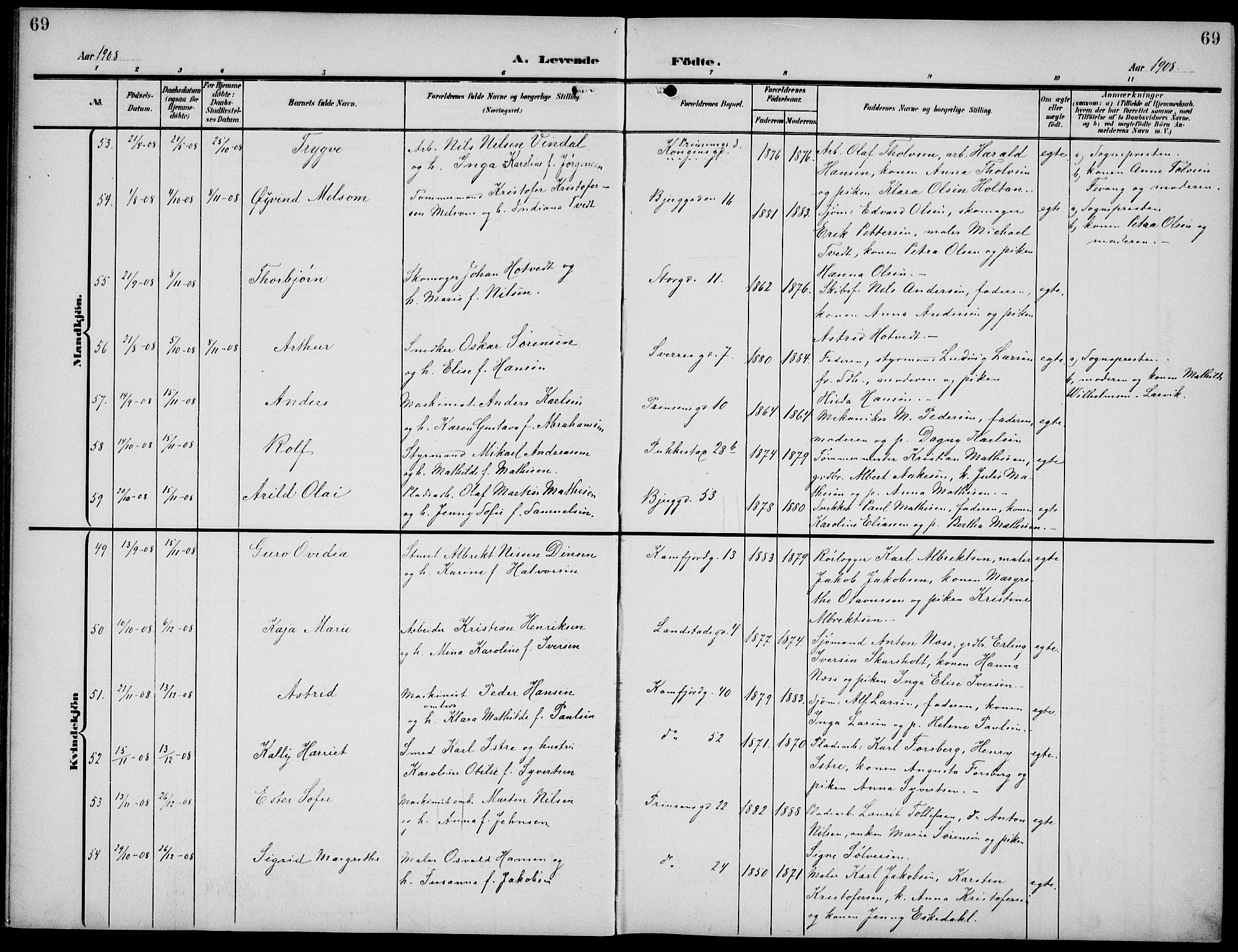 Sandefjord kirkebøker, AV/SAKO-A-315/G/Ga/L0003: Parish register (copy) no. 3, 1903-1920, p. 69
