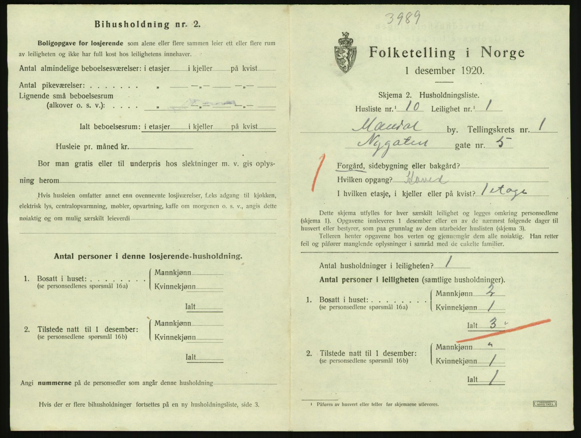 SAK, 1920 census for Mandal, 1920, p. 1451