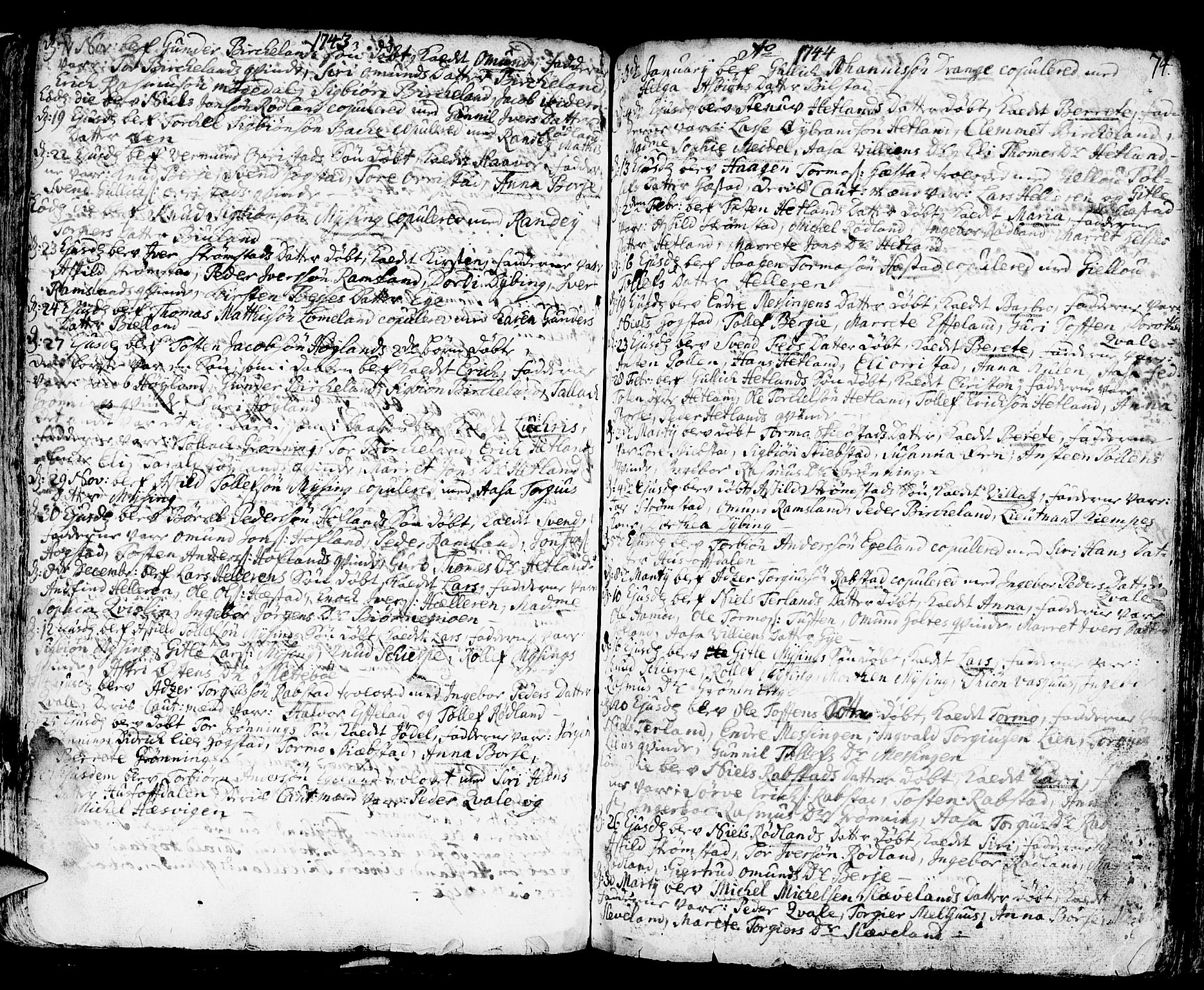 Helleland sokneprestkontor, SAST/A-101810: Parish register (official) no. A 1 /1, 1713-1761, p. 74