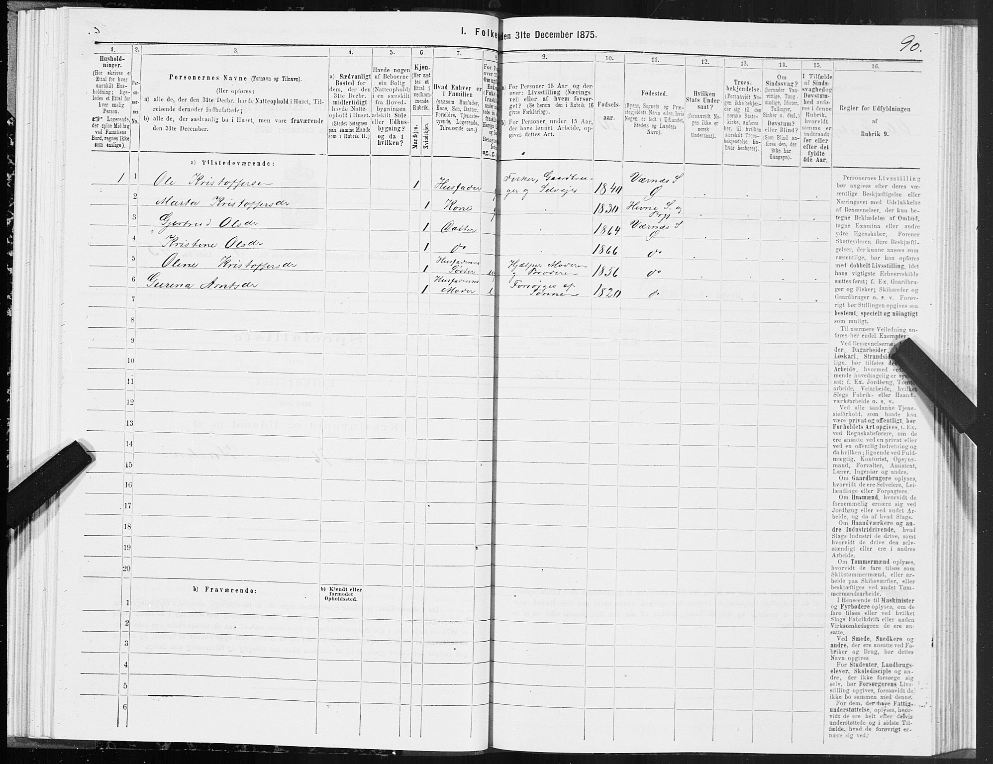 SAT, 1875 census for 1621P Ørland, 1875, p. 2090