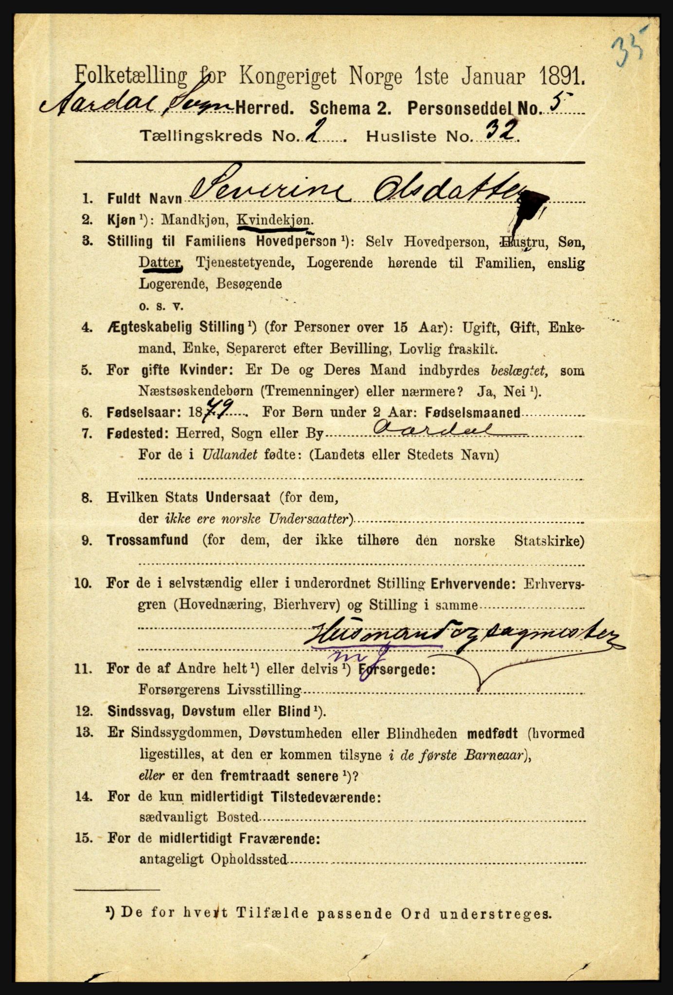 RA, 1891 census for 1424 Årdal, 1891, p. 354