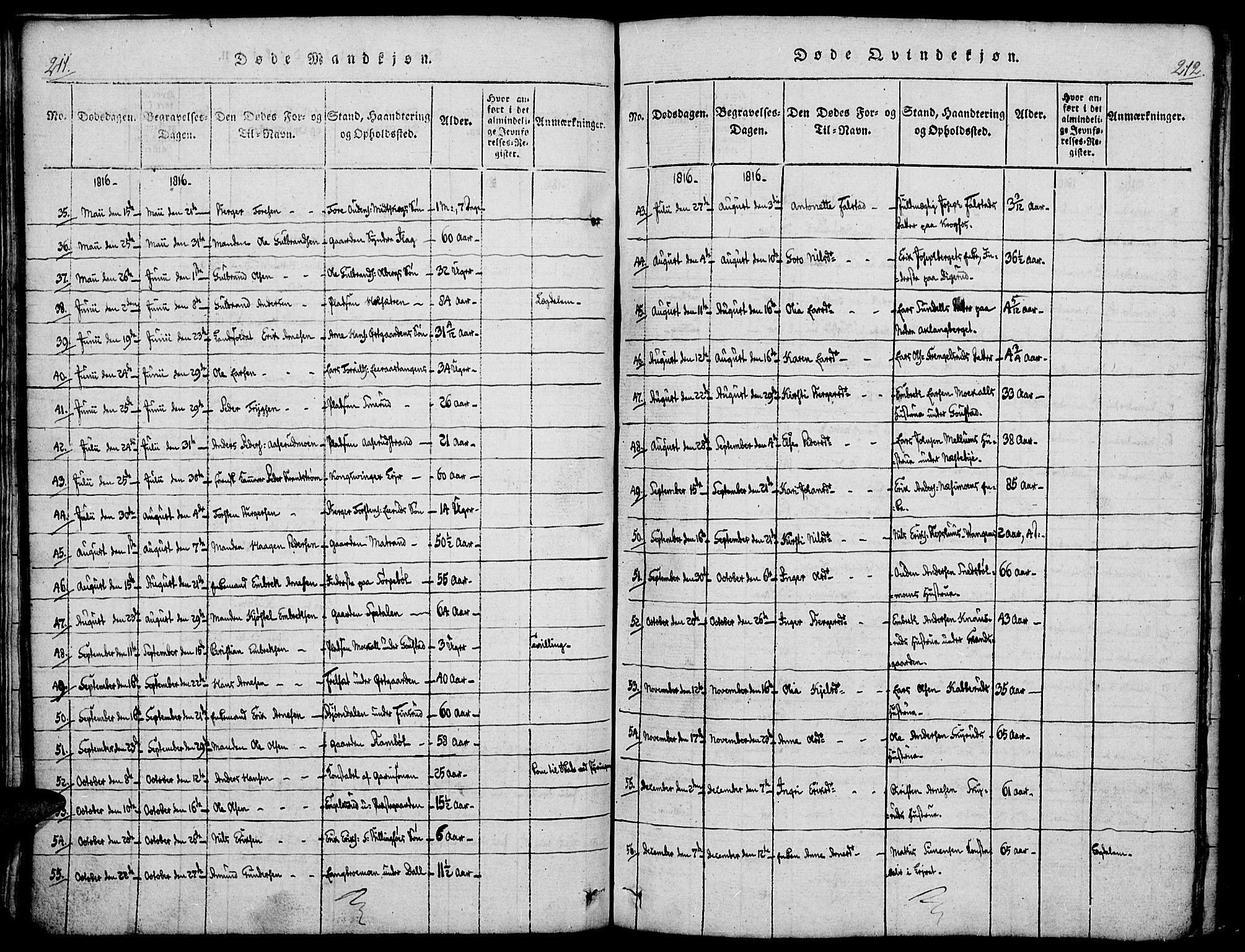 Vinger prestekontor, AV/SAH-PREST-024/H/Ha/Haa/L0006: Parish register (official) no. 6, 1814-1825, p. 211-212